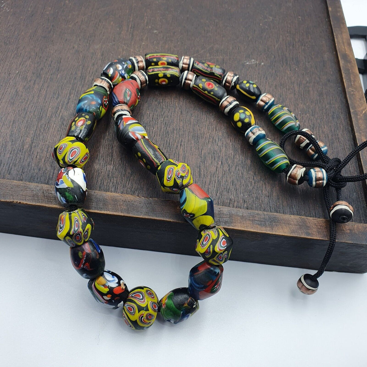 Vintage Roman Venetian Style Chevron Mosaic Glass Beads Necklace MX-30