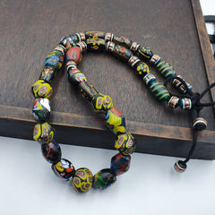 Vintage Roman Venetian Style Chevron Mosaic Glass Beads Necklace MX-30