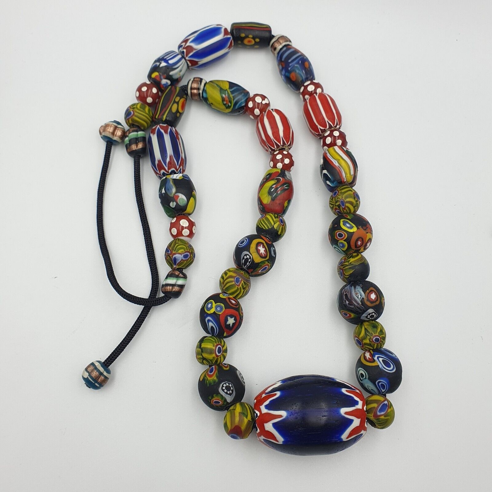 Vintage Roman Venetian Style Chevron Mosaic Glass Beads Necklace MX-28