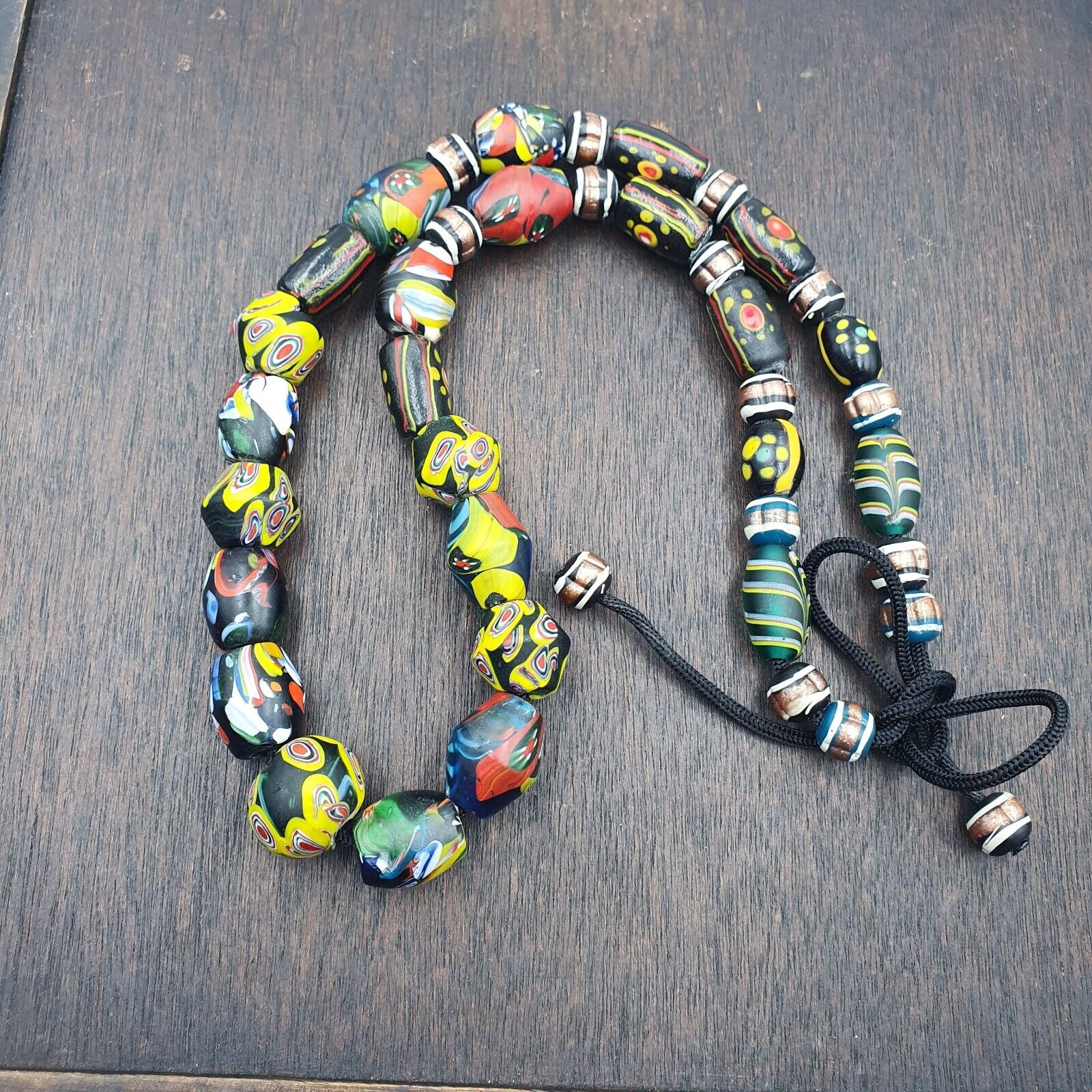 Vintage Roman Venetian Style Chevron Mosaic Glass Beads Necklace MX-30