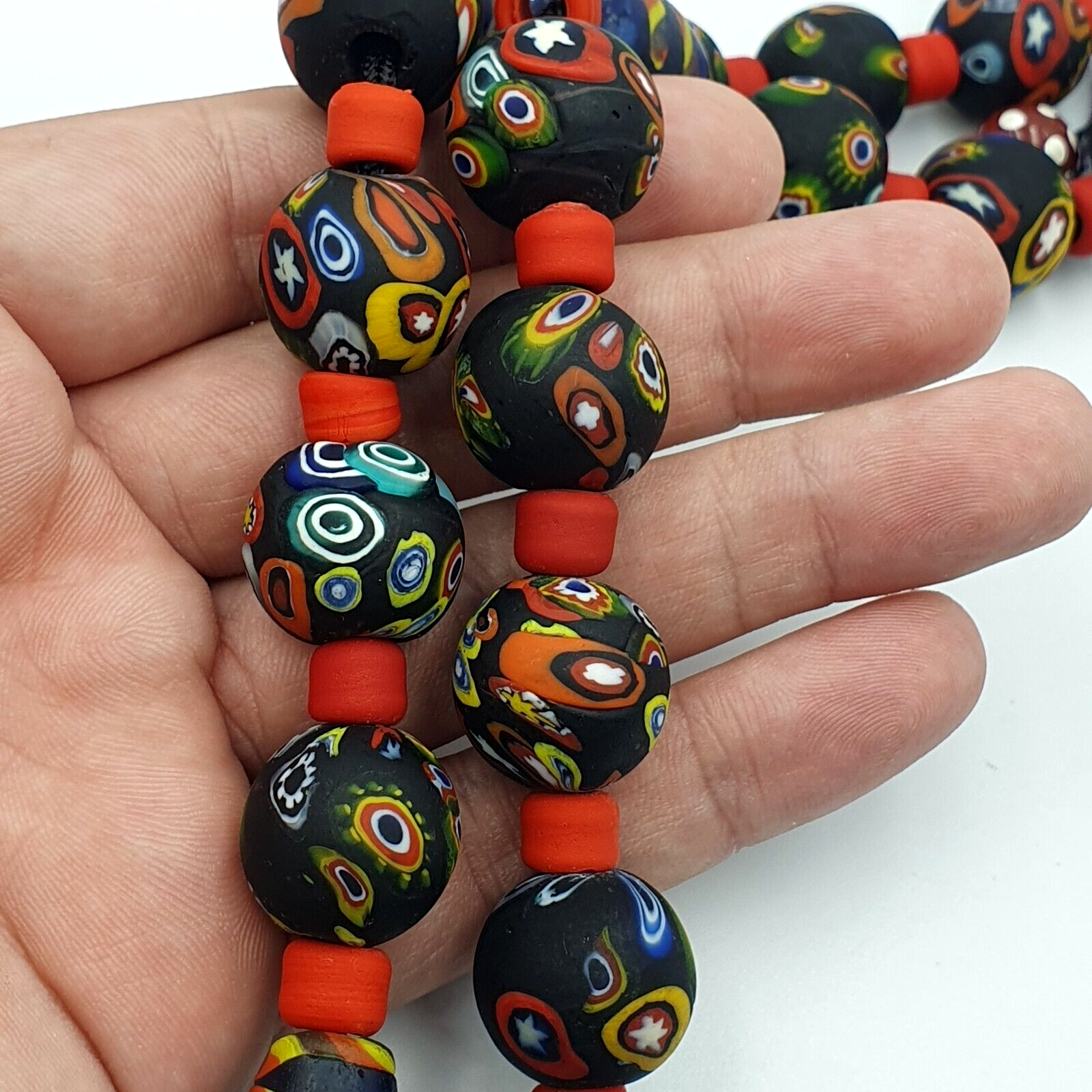 Vintage Roman Venetian Style Chevron Mosaic Glass Beads Necklace MX-29