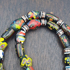 Vintage Roman Venetian Style Chevron Mosaic Glass Beads Necklace MX-30