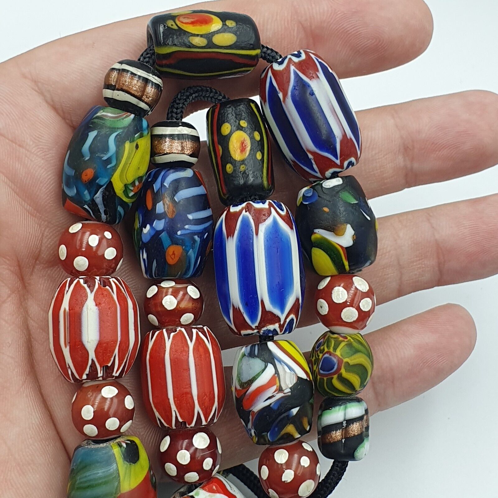 Vintage Roman Venetian Style Chevron Mosaic Glass Beads Necklace MX-28