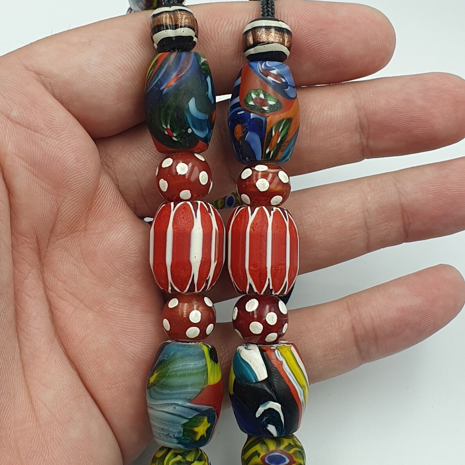 Vintage Roman Venetian Style Chevron Mosaic Glass Beads Necklace MX-28