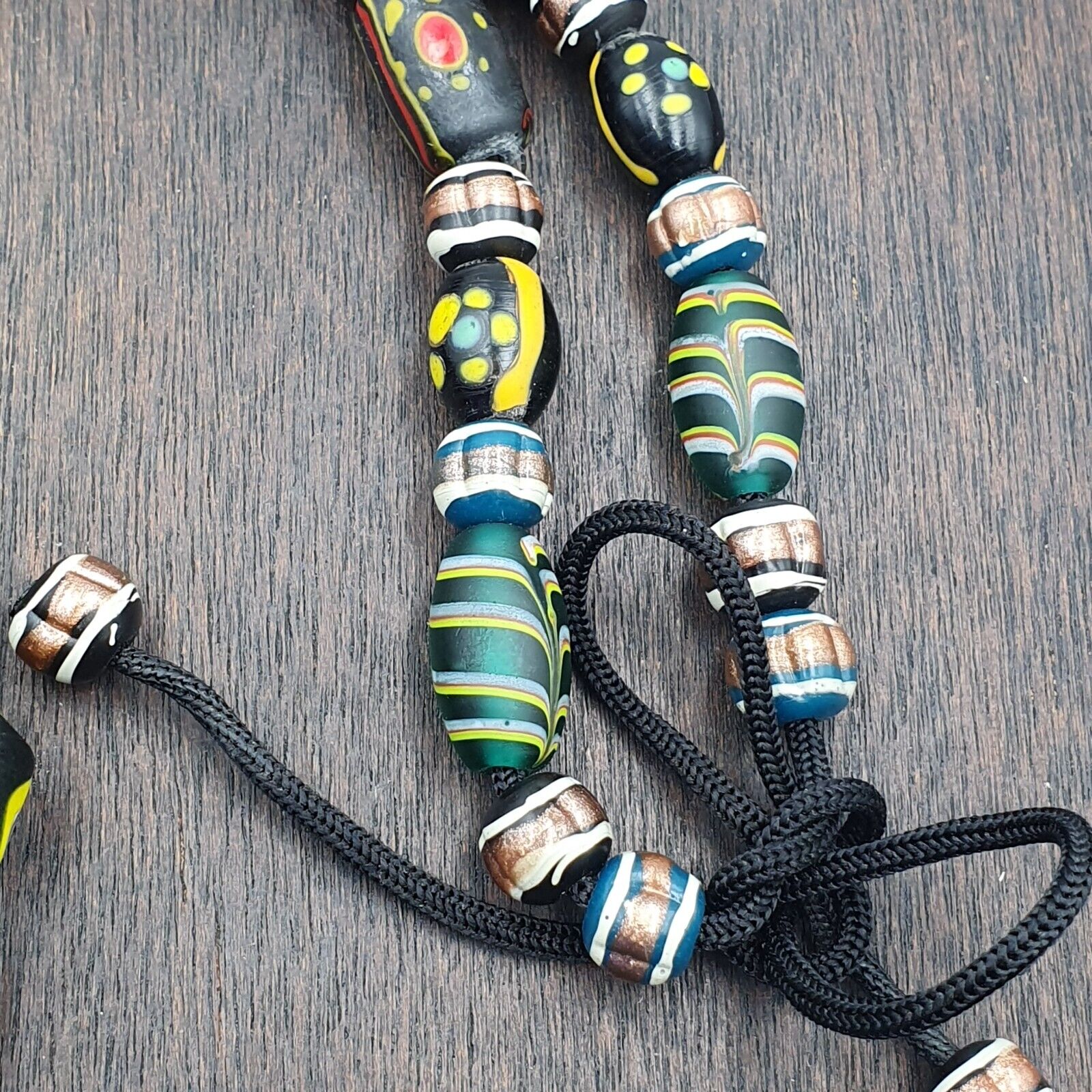 Vintage Roman Venetian Style Chevron Mosaic Glass Beads Necklace MX-30