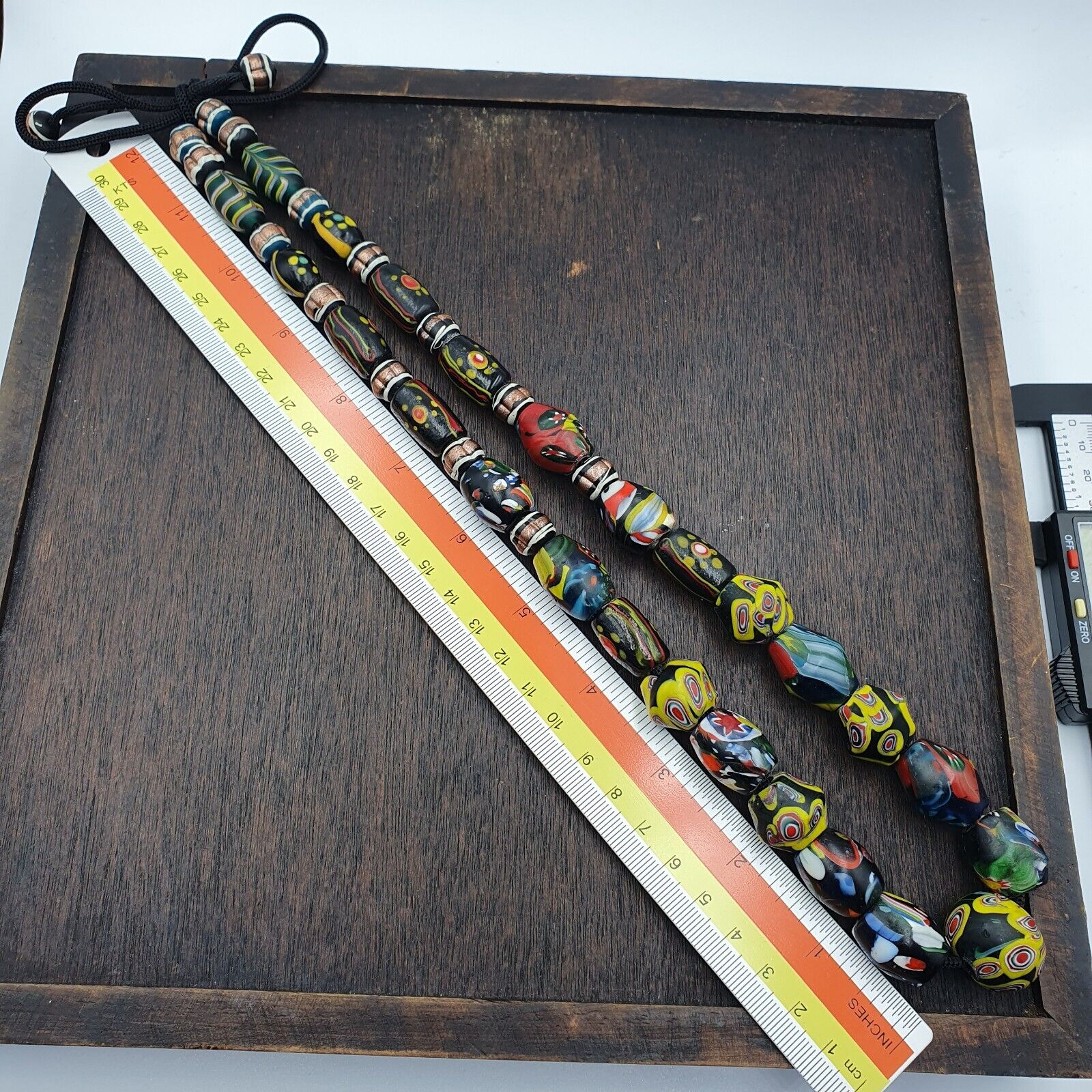 Vintage Roman Venetian Style Chevron Mosaic Glass Beads Necklace MX-30