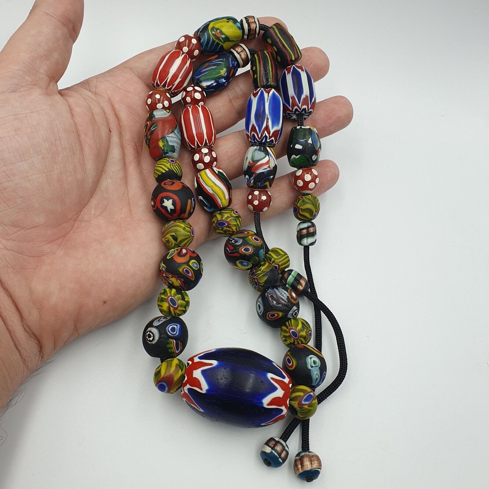 Vintage Roman Venetian Style Chevron Mosaic Glass Beads Necklace MX-28