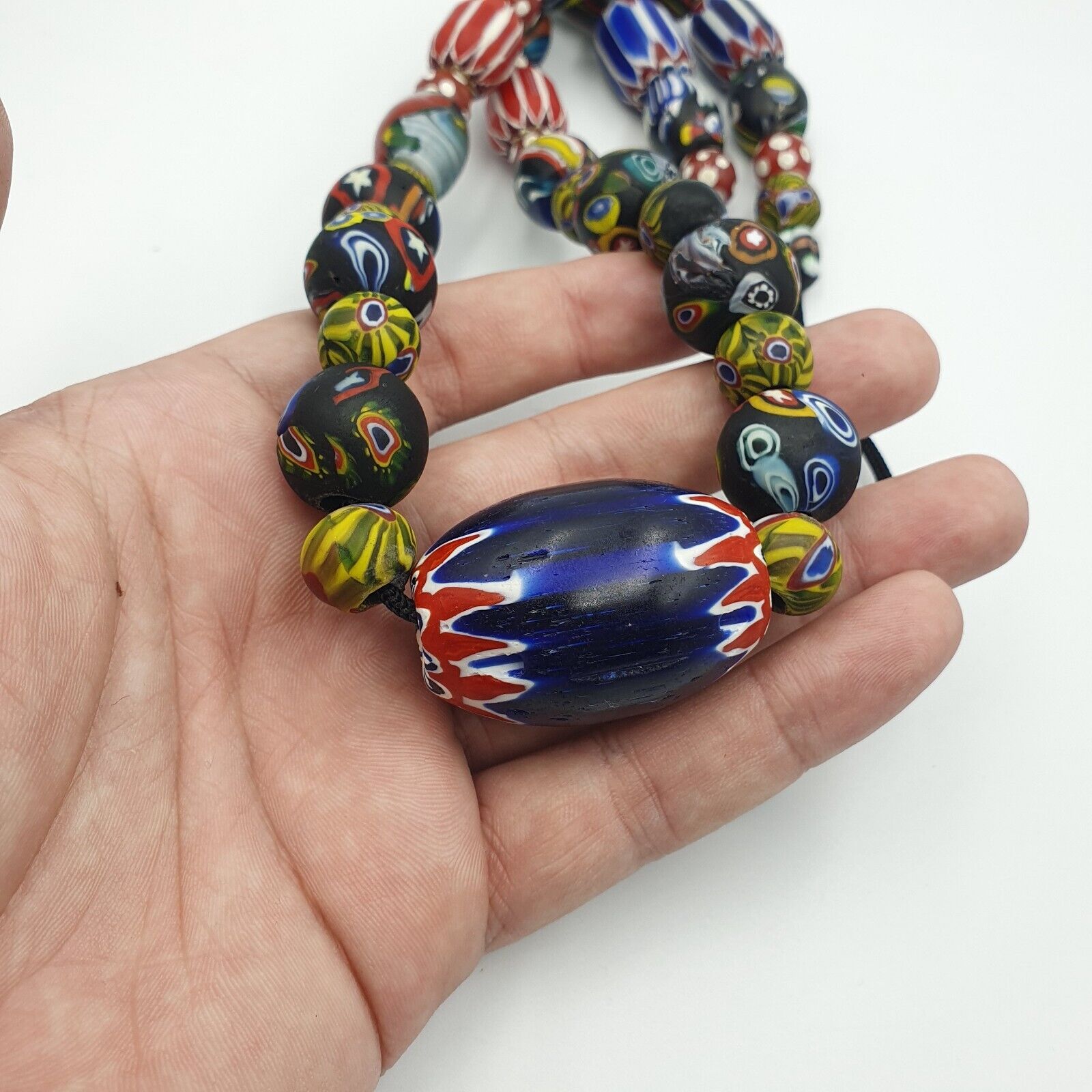 Vintage Roman Venetian Style Chevron Mosaic Glass Beads Necklace MX-28