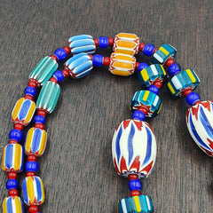 Vintage Venetian White heart With Blue Chevron Glass Beads Necklace. BG-13