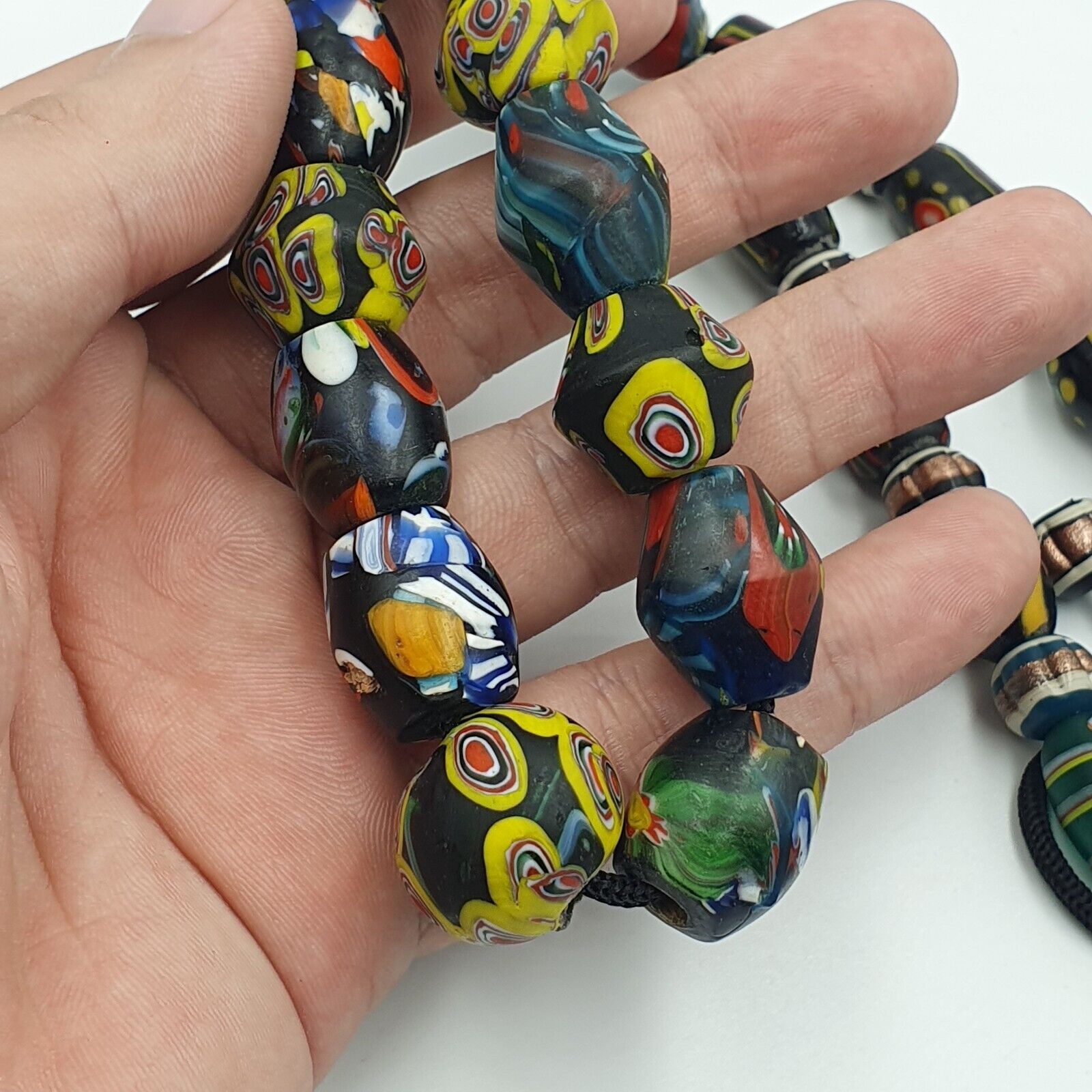 Vintage Roman Venetian Style Chevron Mosaic Glass Beads Necklace MX-30