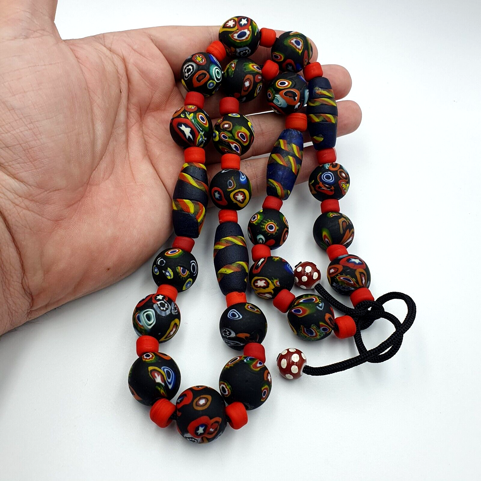 Vintage Roman Venetian Style Chevron Mosaic Glass Beads Necklace MX-29