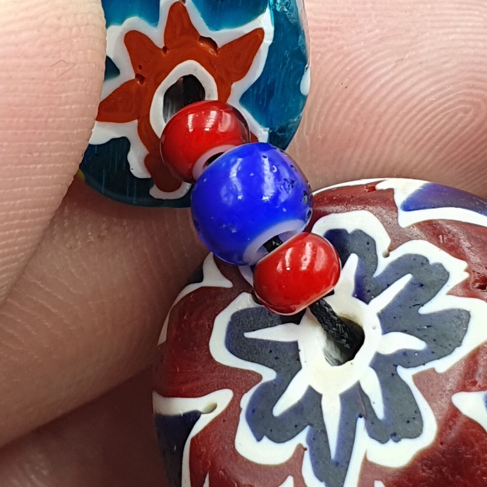 Vintage Venetian White heart With Blue Chevron Glass Beads Necklace. BG-13