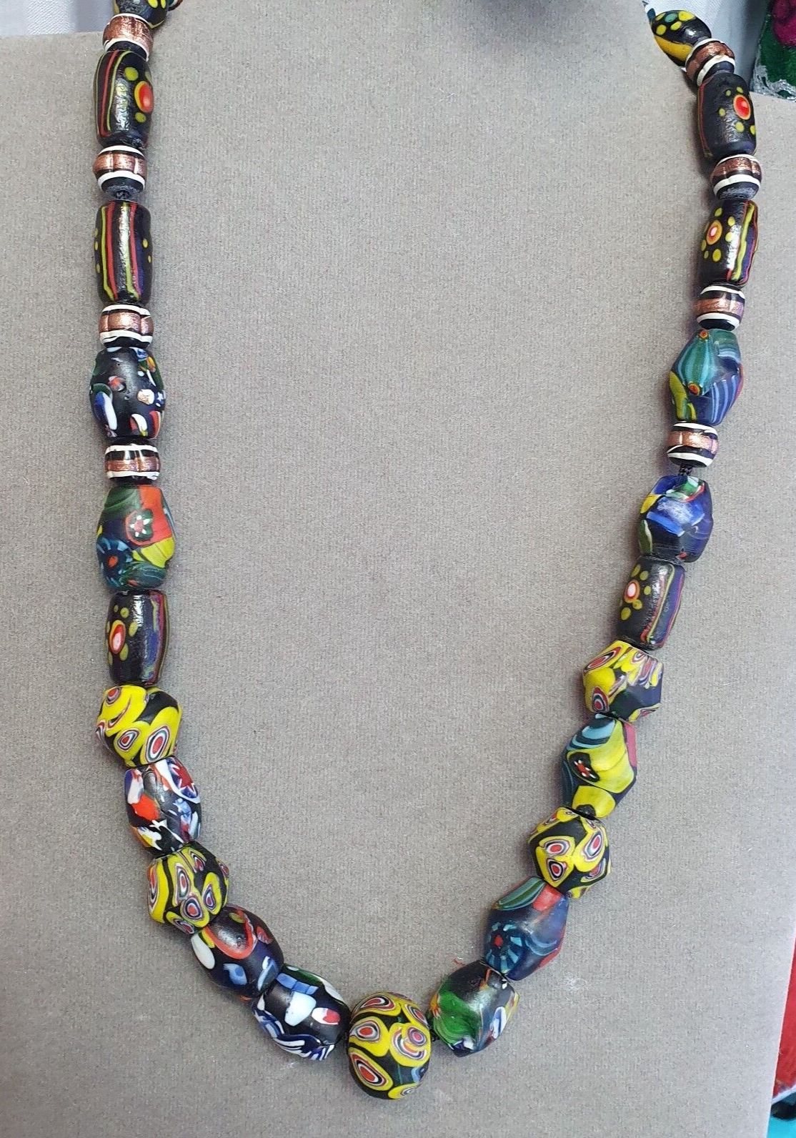 Vintage Roman Venetian Style Chevron Mosaic Glass Beads Necklace MX-30