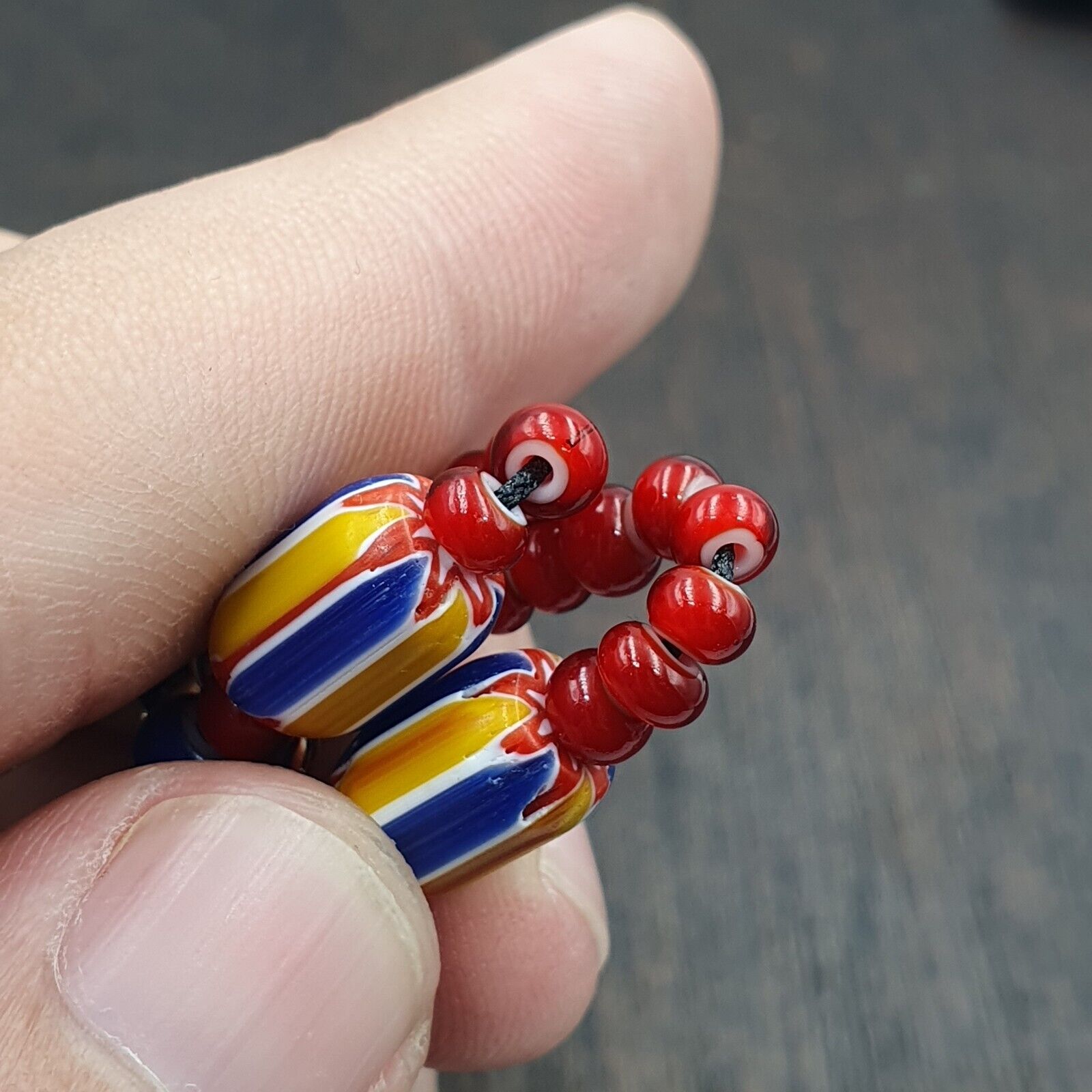 Vintage Venetian White heart With Blue Chevron Glass Beads Necklace. BG-13