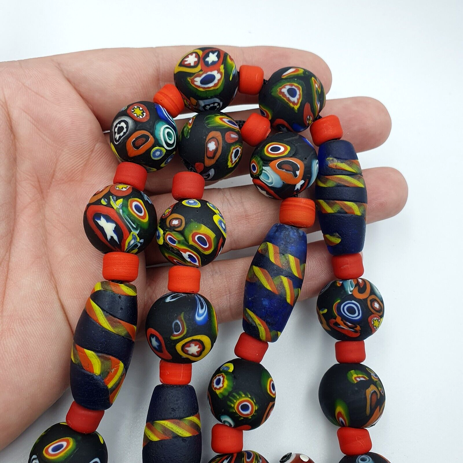 Vintage Roman Venetian Style Chevron Mosaic Glass Beads Necklace MX-29