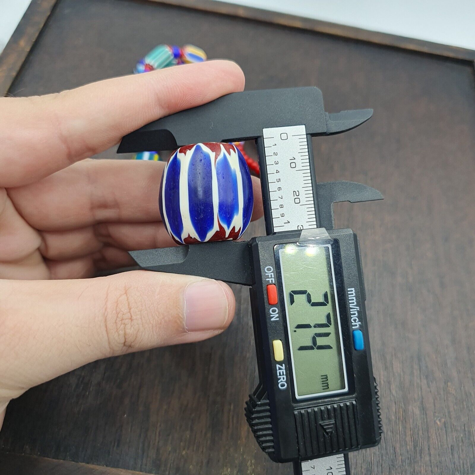 Vintage Venetian White heart With Blue Chevron Glass Beads Necklace. BG-13