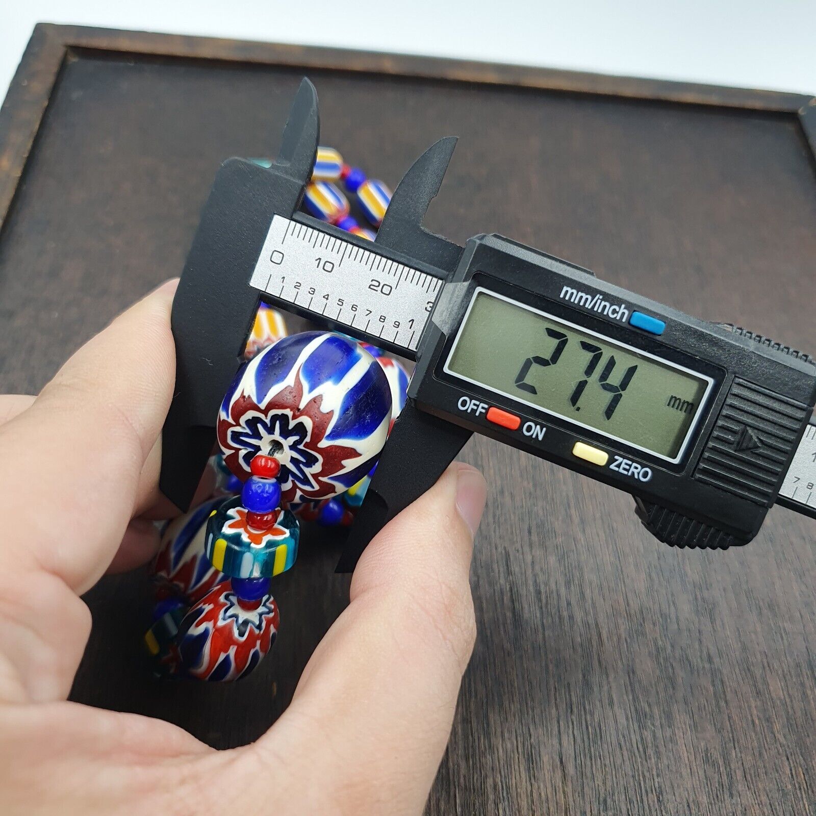 Vintage Venetian White heart With Blue Chevron Glass Beads Necklace. BG-13