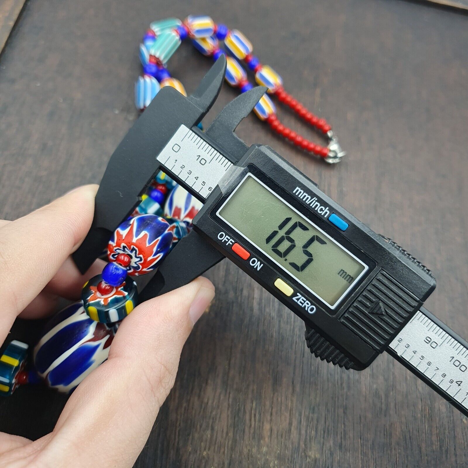 Vintage Venetian White heart With Blue Chevron Glass Beads Necklace. BG-13