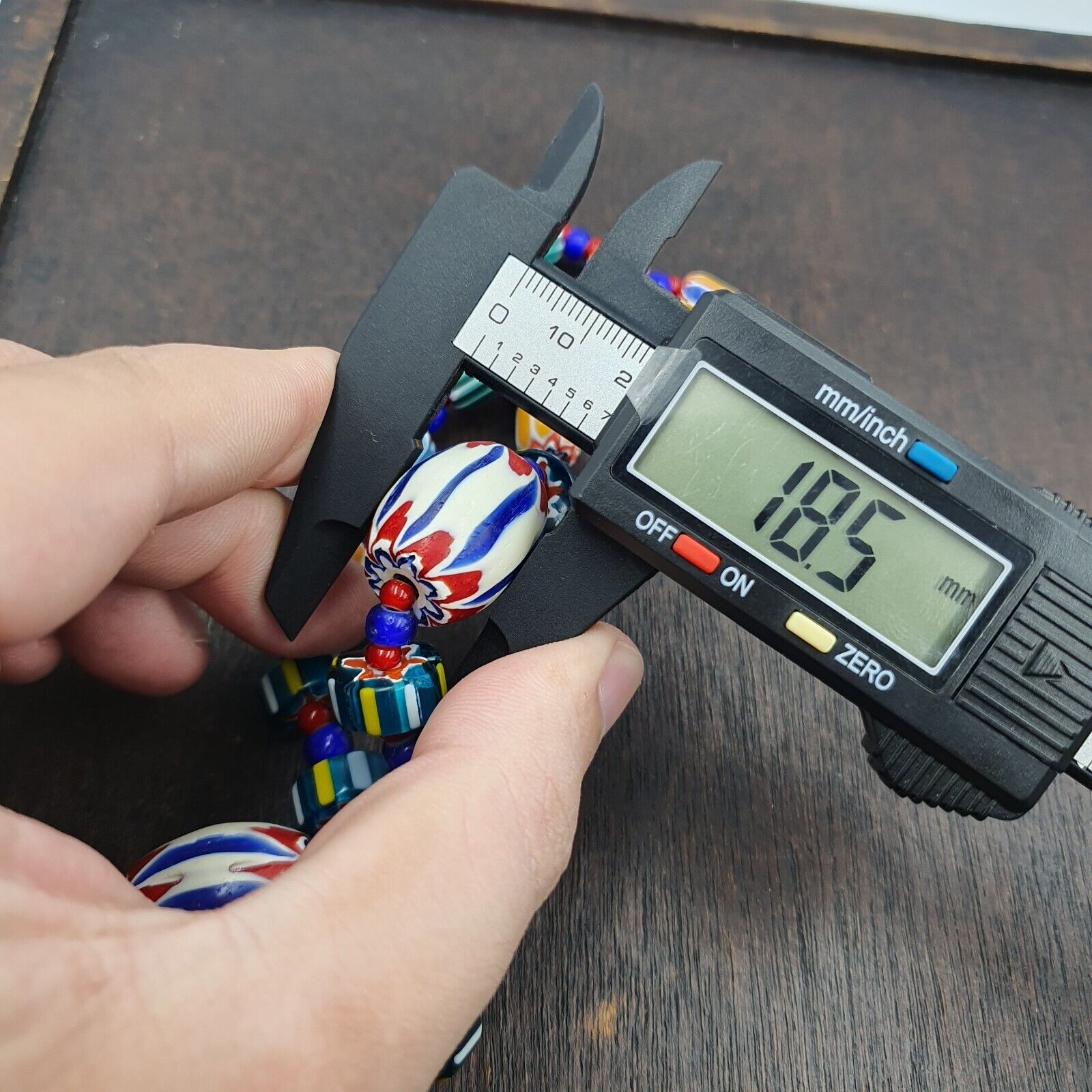 Vintage Venetian White heart With Blue Chevron Glass Beads Necklace. BG-13