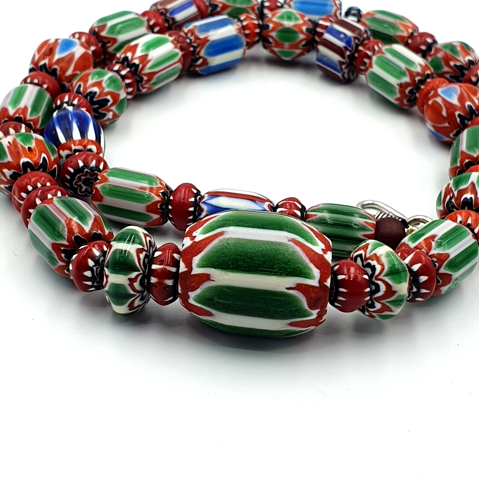 Vintage Green Chevron Venetian Style Glass Beads Necklace NC-B-4