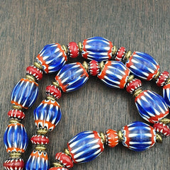 Vintage Blue Chevron & Venetian Style 6mm Red Chevron Beads Necklace NC-B-3