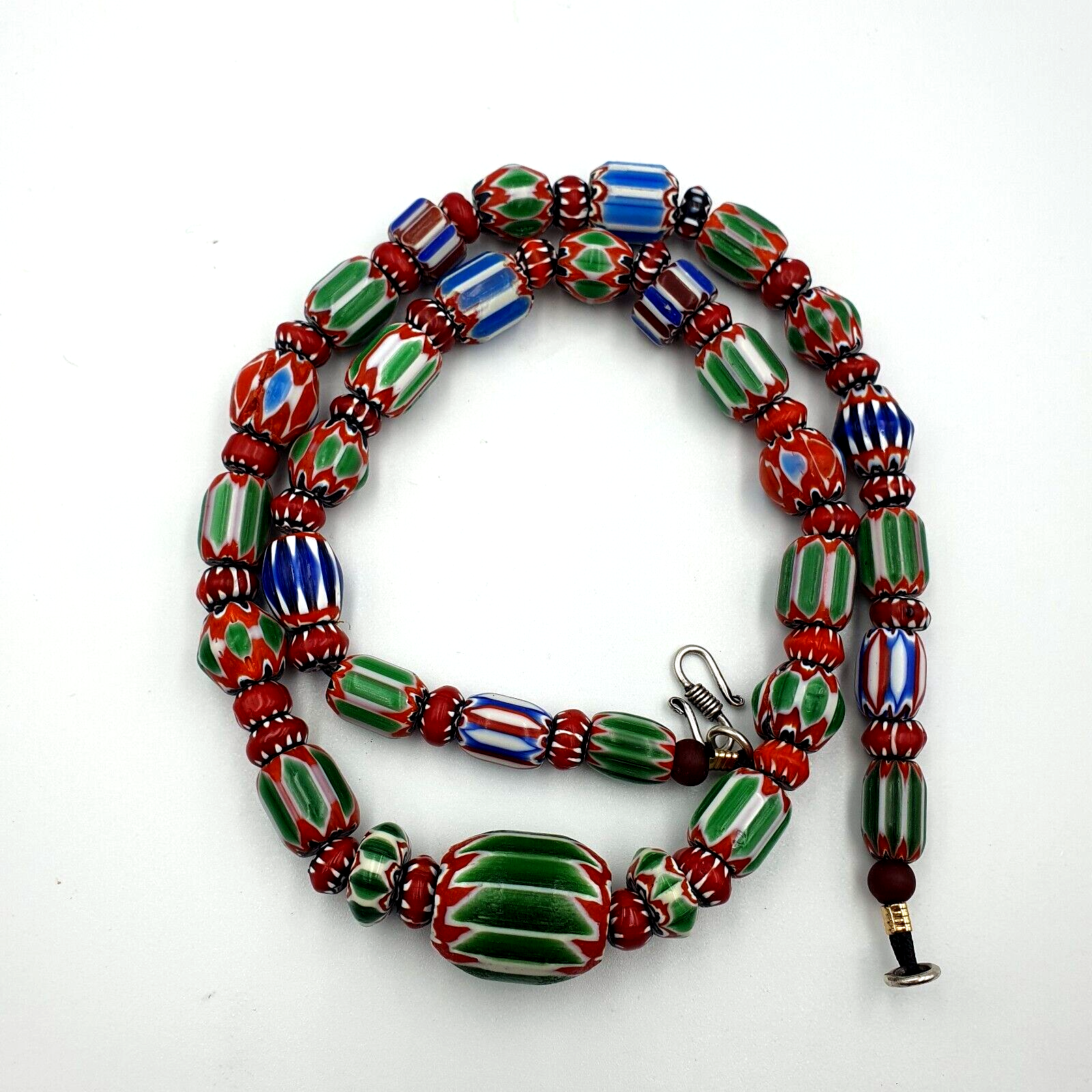 Vintage Green Chevron Venetian Style Glass Beads Necklace NC-B-4