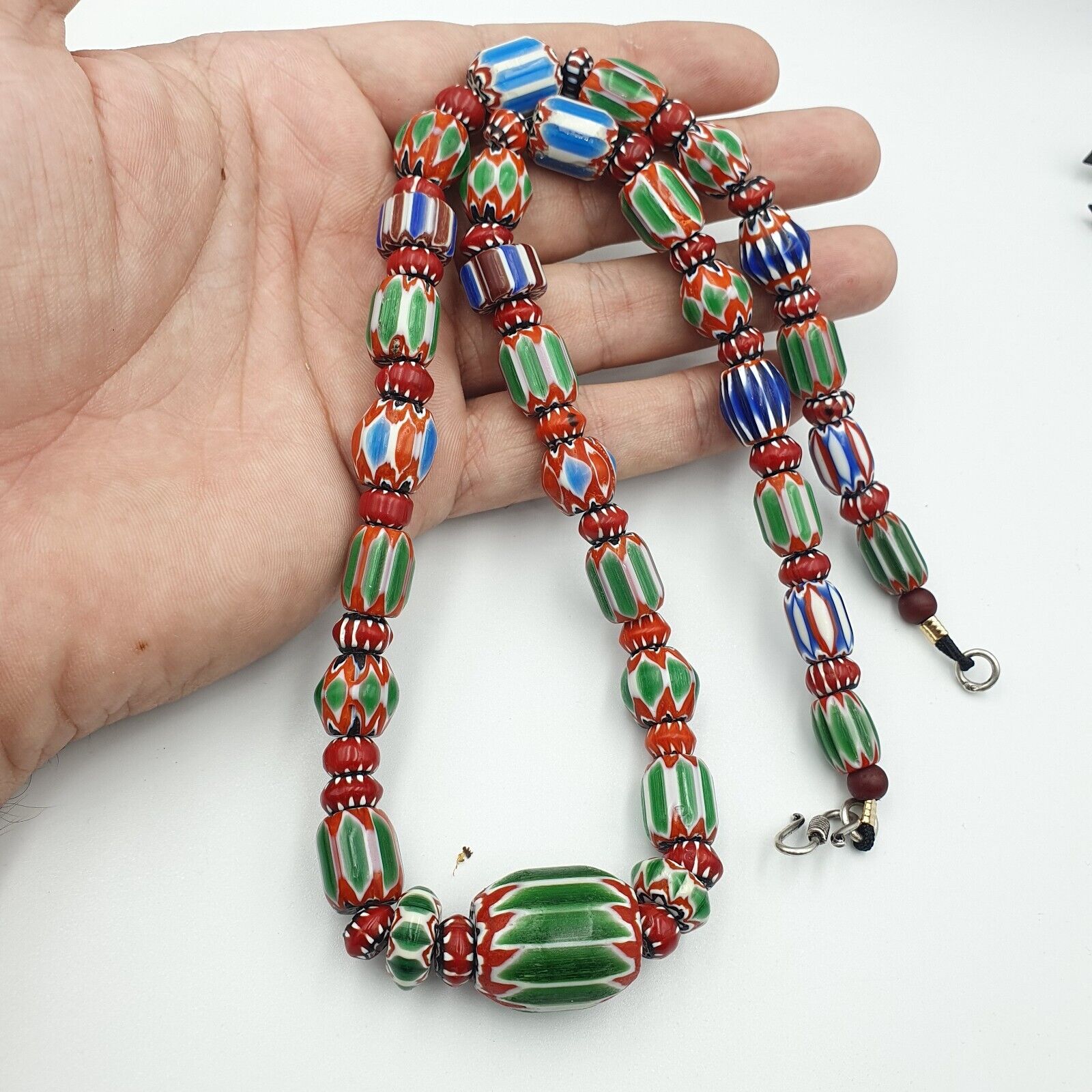 Vintage Green Chevron Venetian Style Glass Beads Necklace NC-B-4