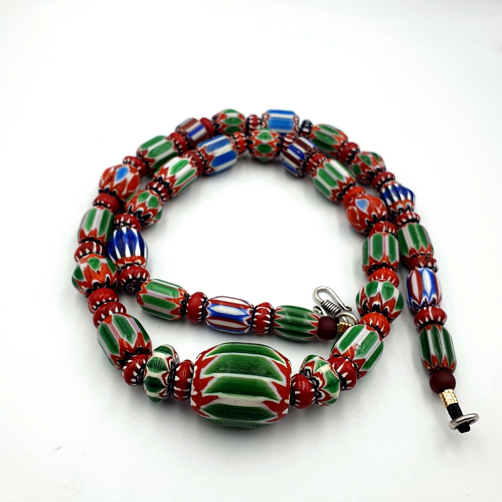 Vintage Green Chevron Venetian Style Glass Beads Necklace NC-B-4