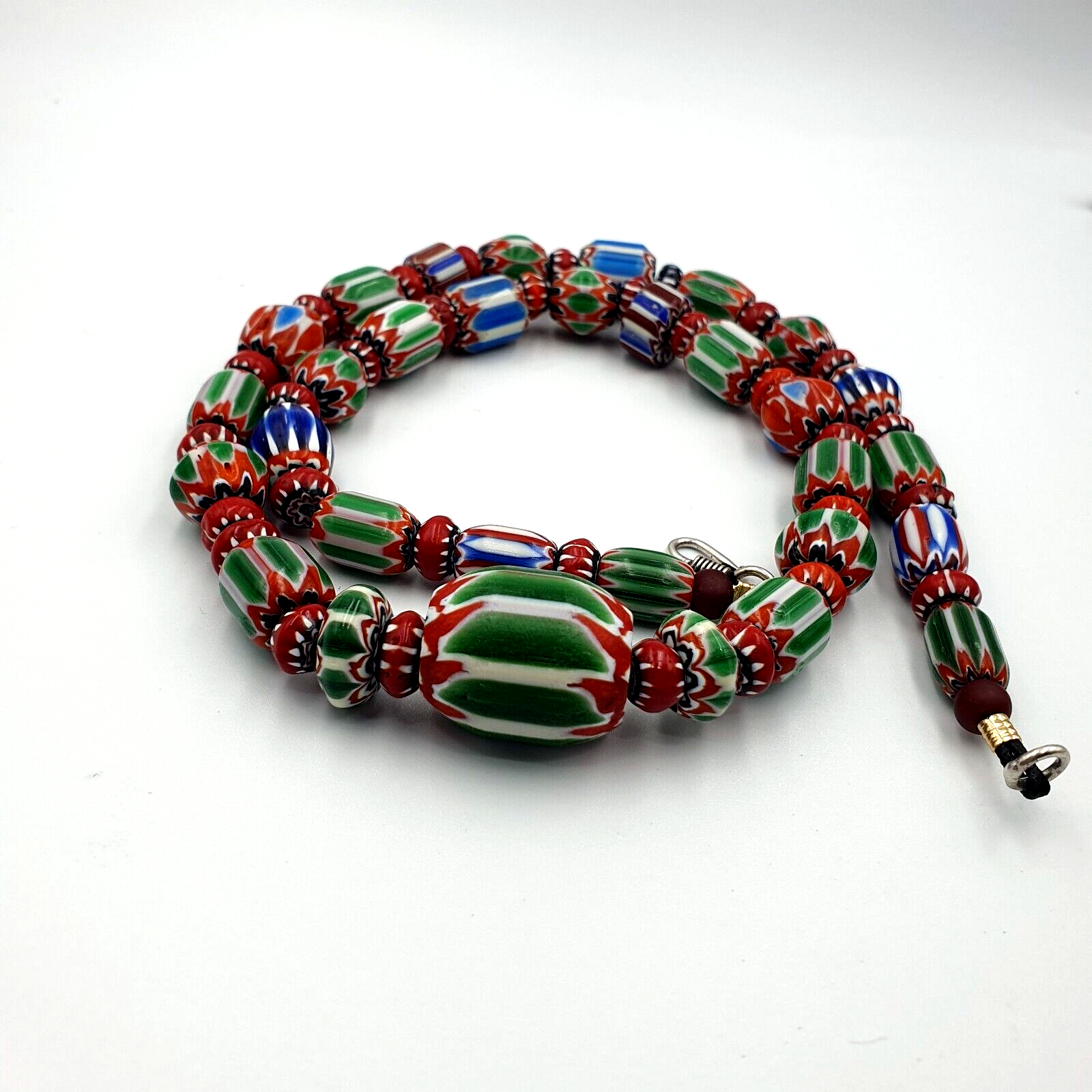 Vintage Green Chevron Venetian Style Glass Beads Necklace NC-B-4