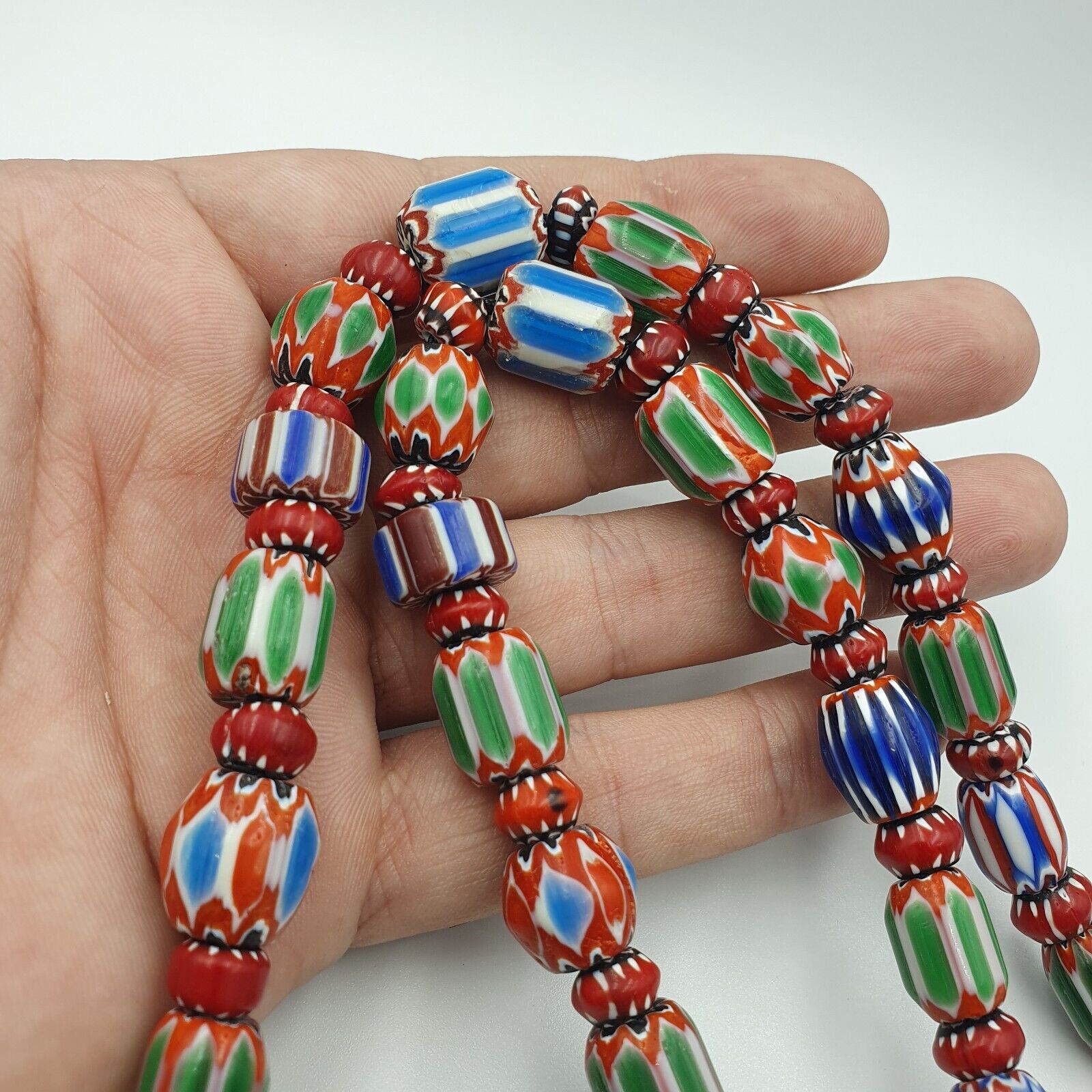 Vintage Green Chevron Venetian Style Glass Beads Necklace NC-B-4