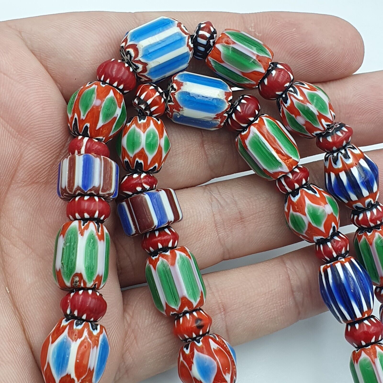 Vintage Green Chevron Venetian Style Glass Beads Necklace NC-B-4