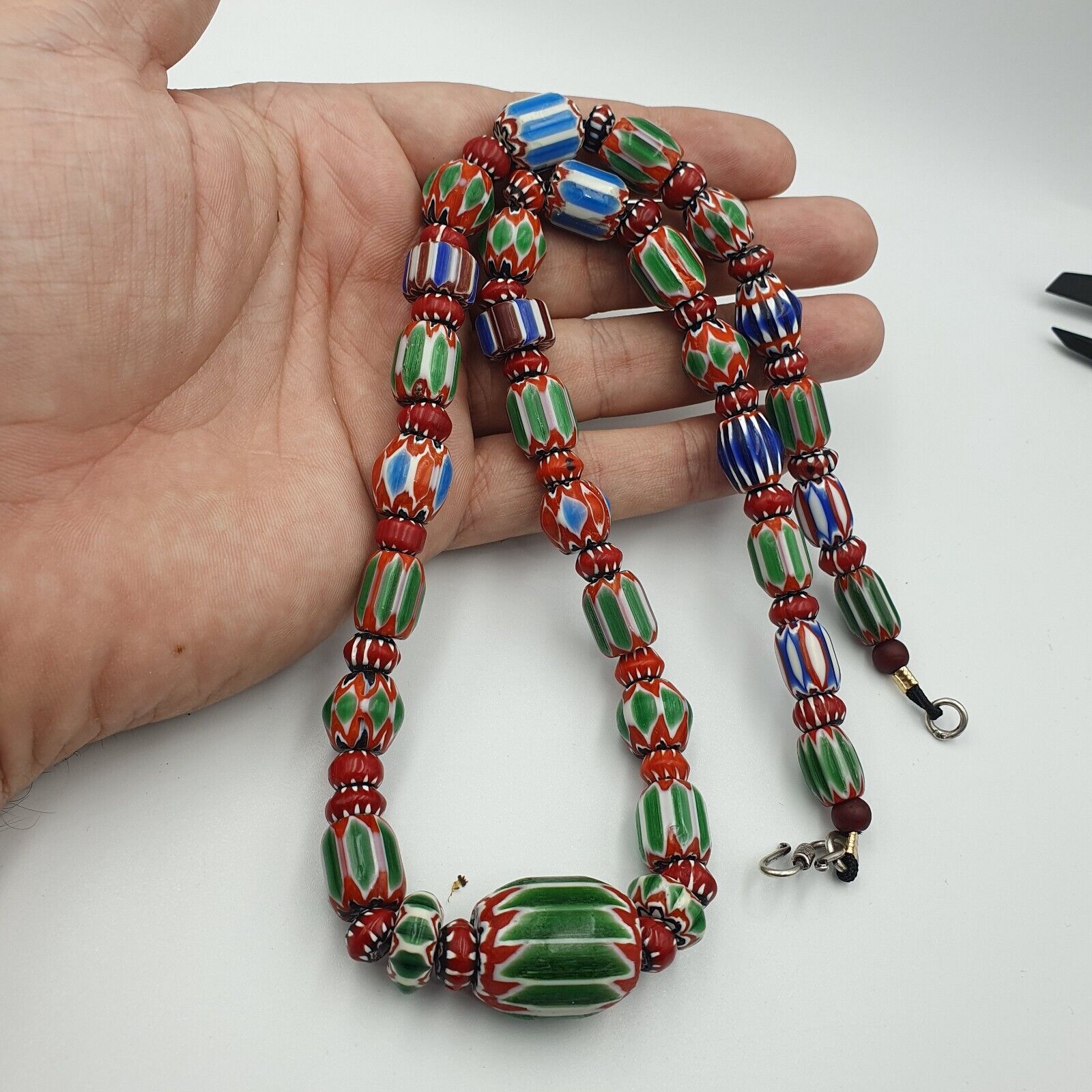 Vintage Green Chevron Venetian Style Glass Beads Necklace NC-B-4