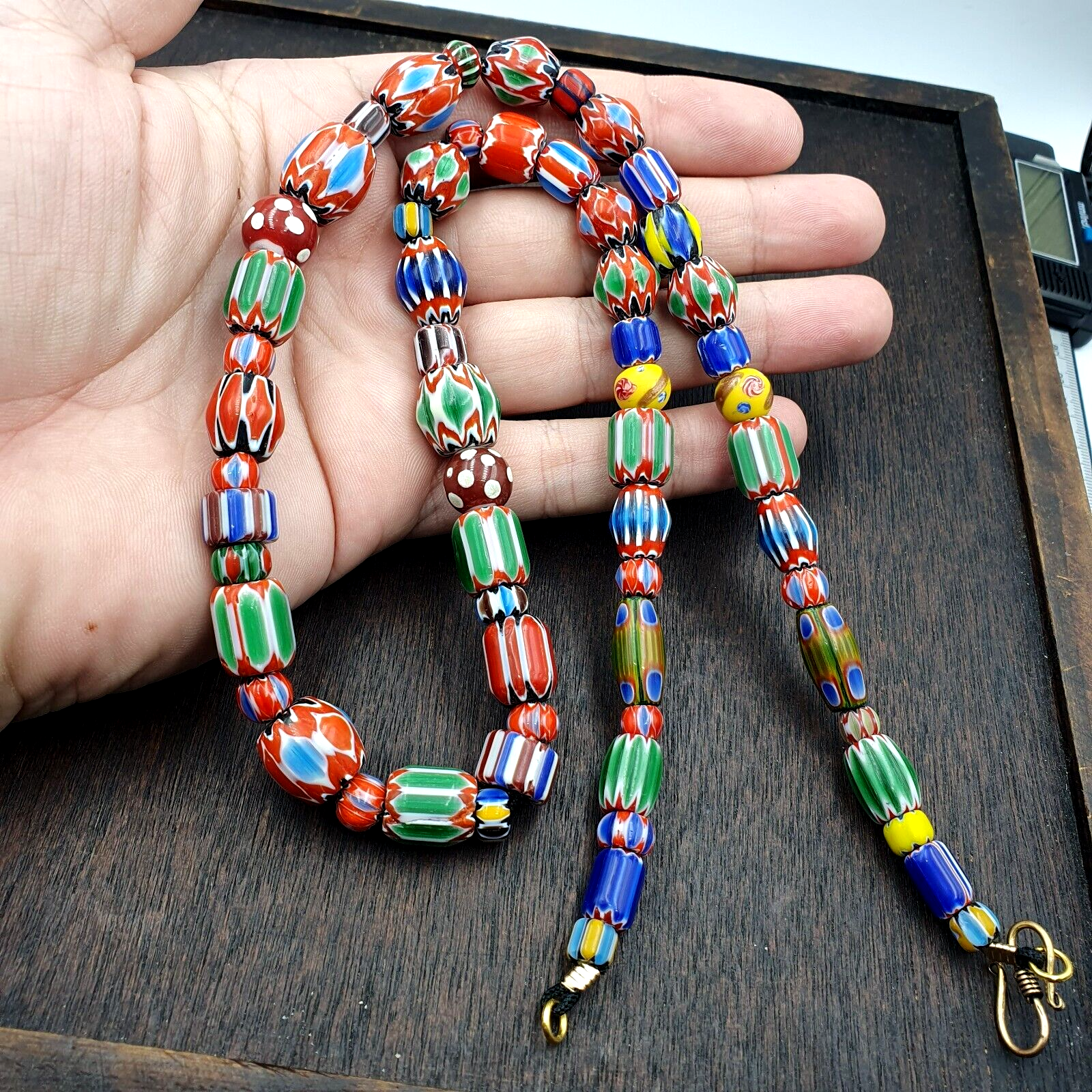 Vintage Chevron Venetian Style Skunk Glass Beads Necklace NC-B-2