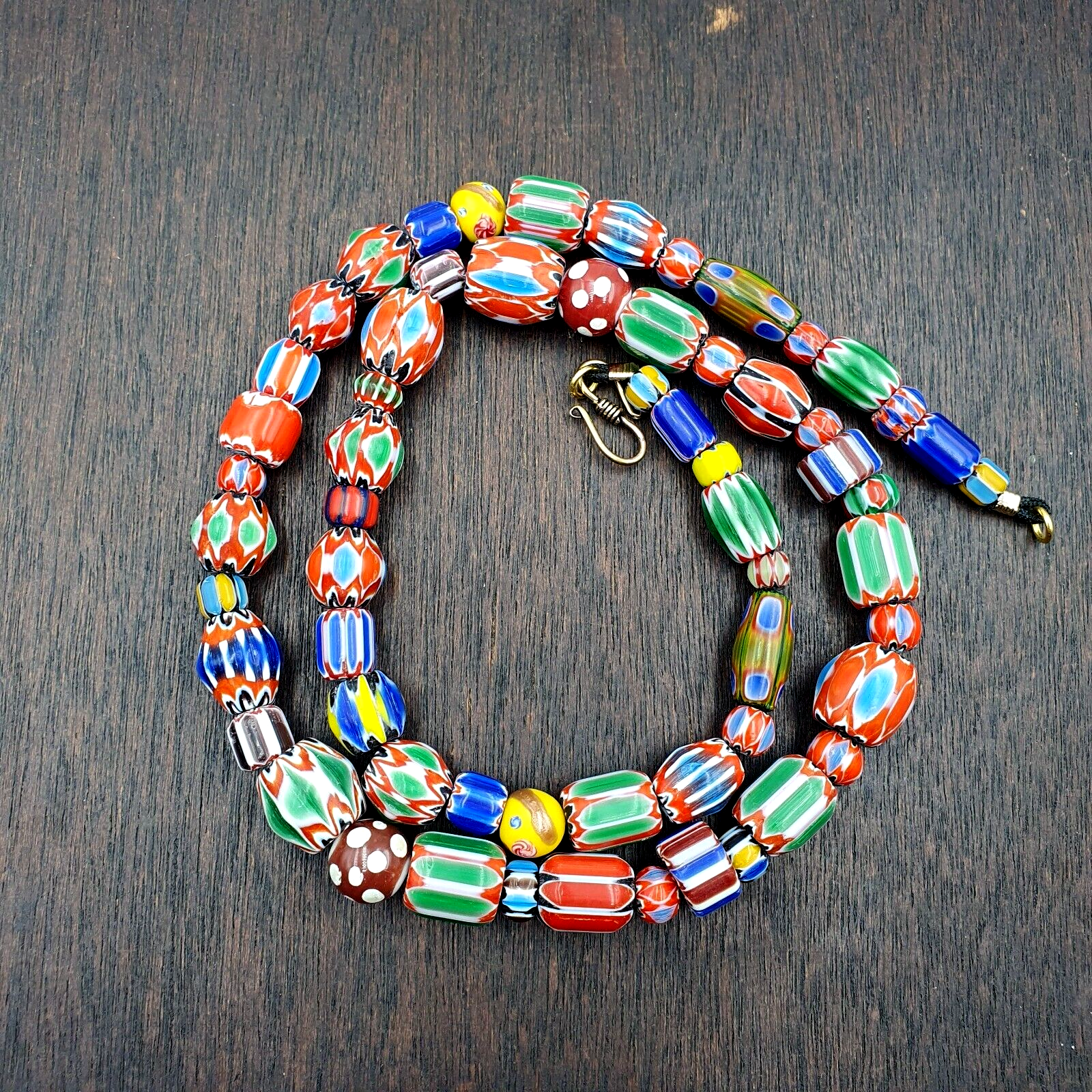 Vintage Chevron Venetian Style Skunk Glass Beads Necklace NC-B-2