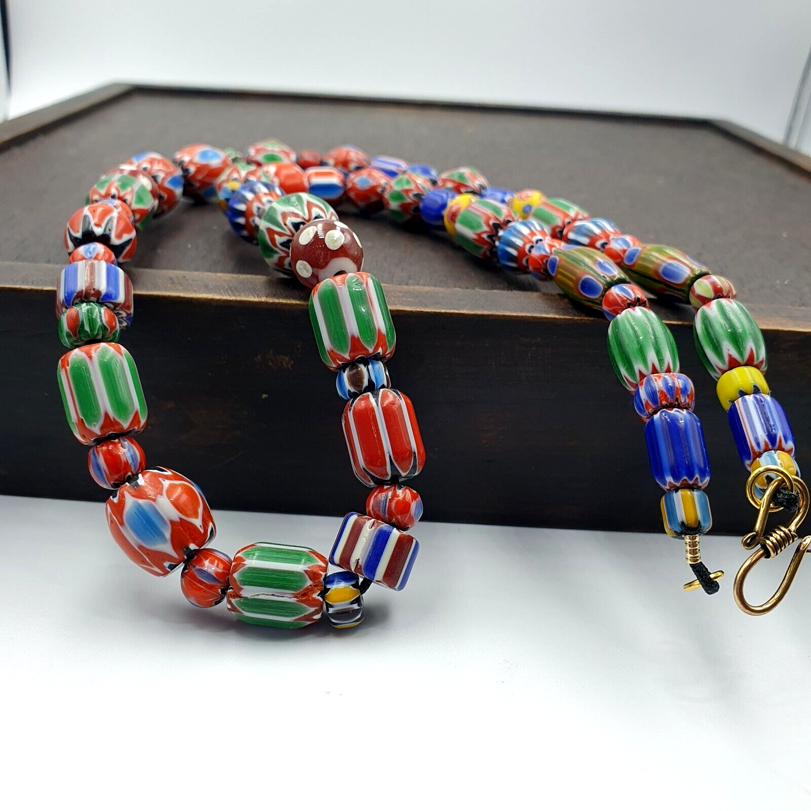 Vintage Chevron Venetian Style Skunk Glass Beads Necklace NC-B-2