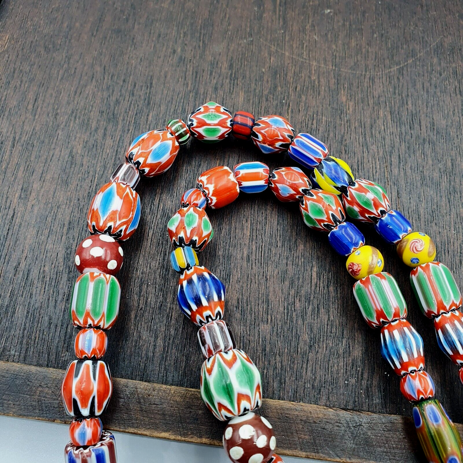 Vintage Chevron Venetian Style Skunk Glass Beads Necklace NC-B-2