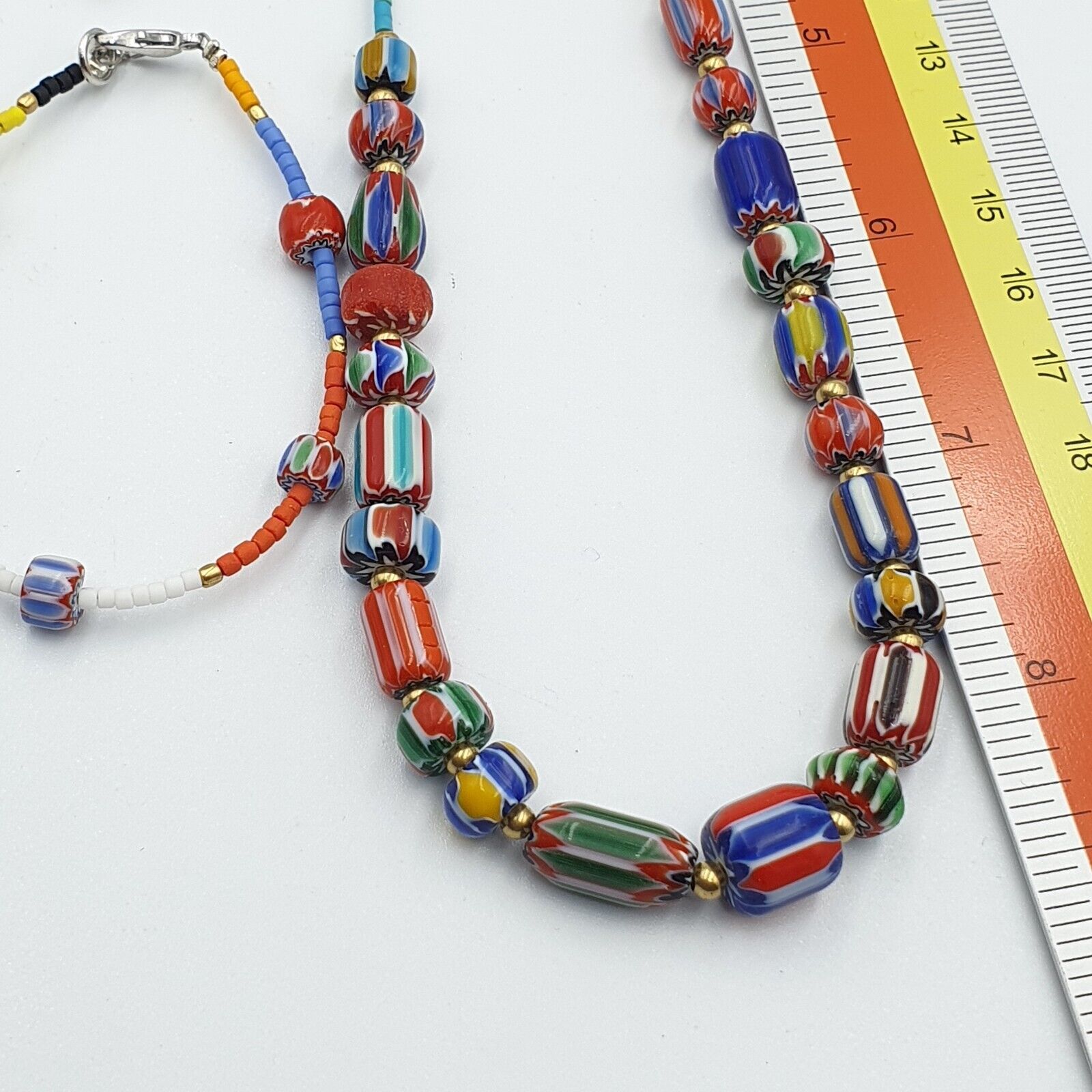 Set Vintage Venetian Style Chevron and Tiny Turquoise Seed  Beads Necklace.