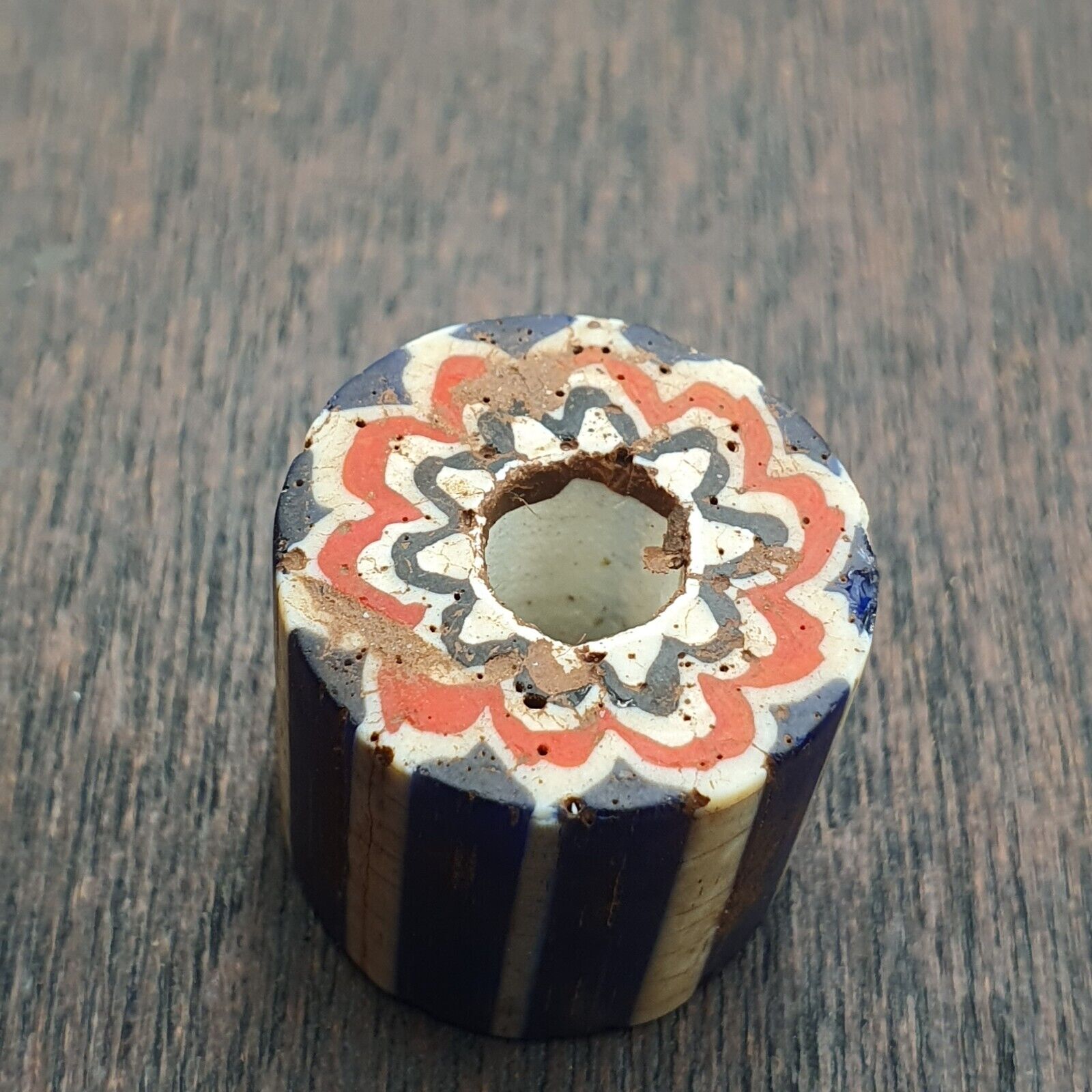 Antique Venetian Trade African Blue Glass Chevron Bead