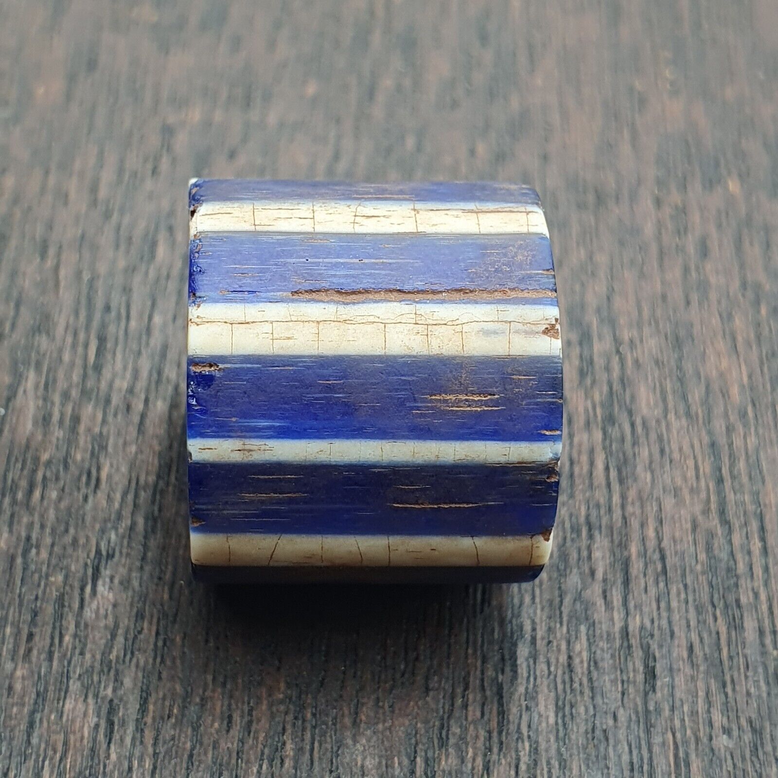 Antique Venetian Trade African Blue Glass Chevron Bead