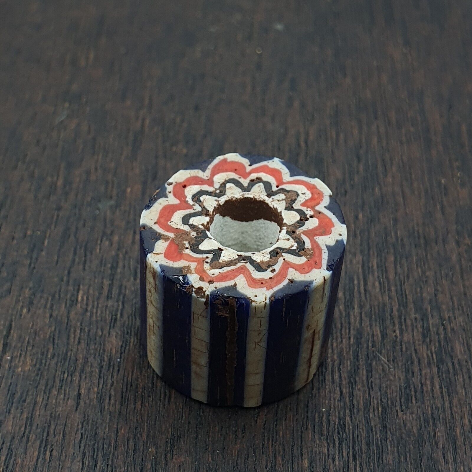 Antique Venetian Trade African Blue Glass Chevron Bead