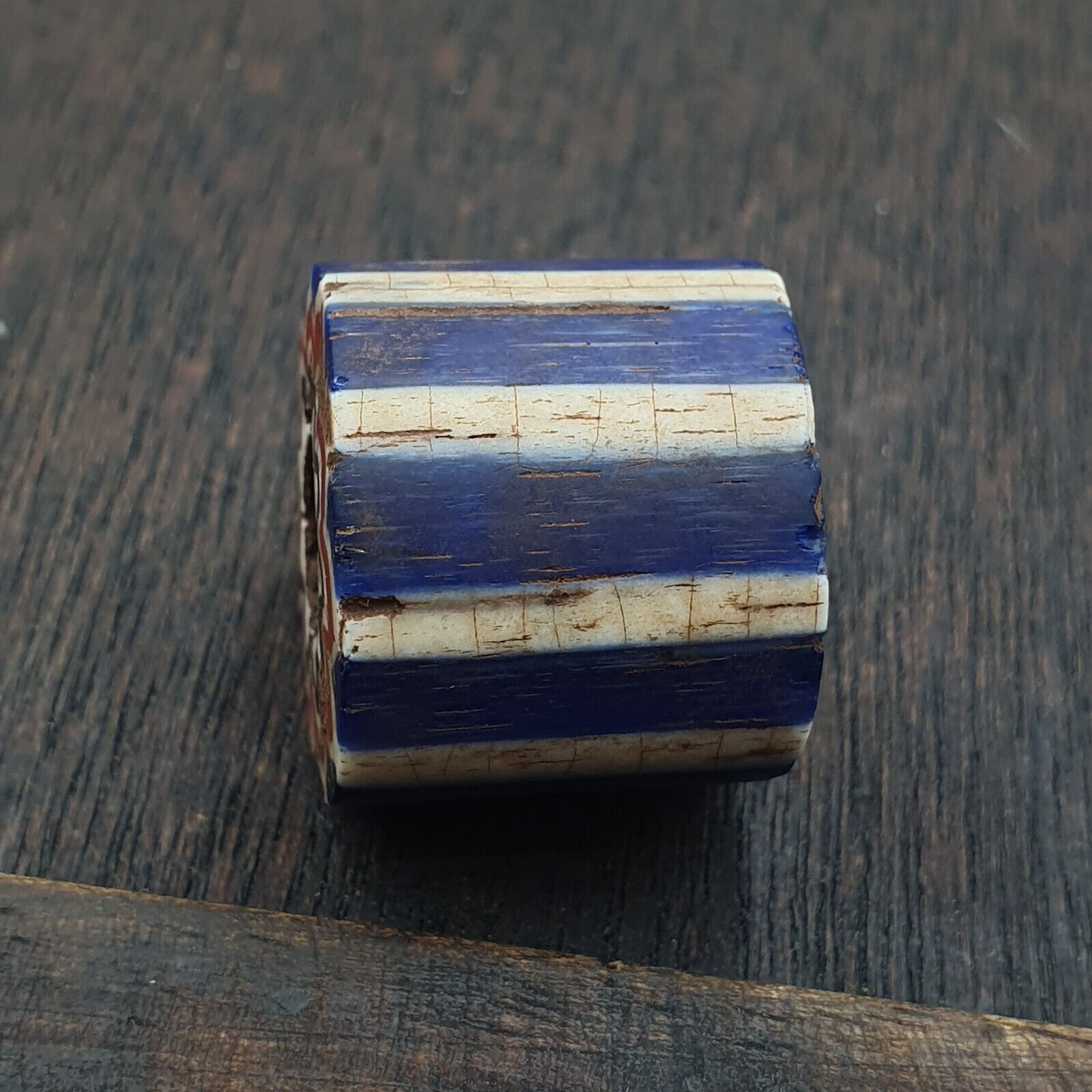 Antique Venetian Trade African Blue Glass Chevron Bead