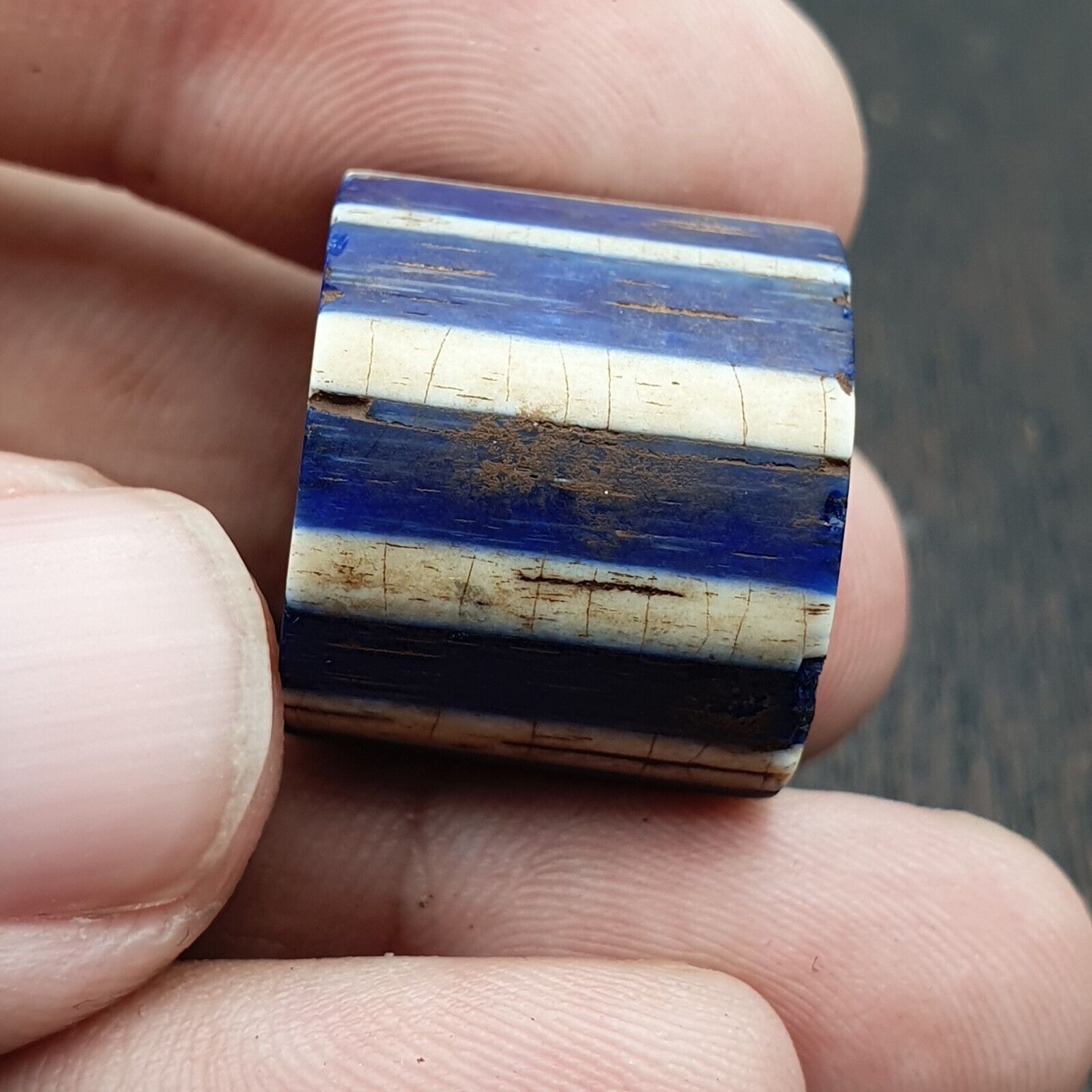 Antique Venetian Trade African Blue Glass Chevron Bead