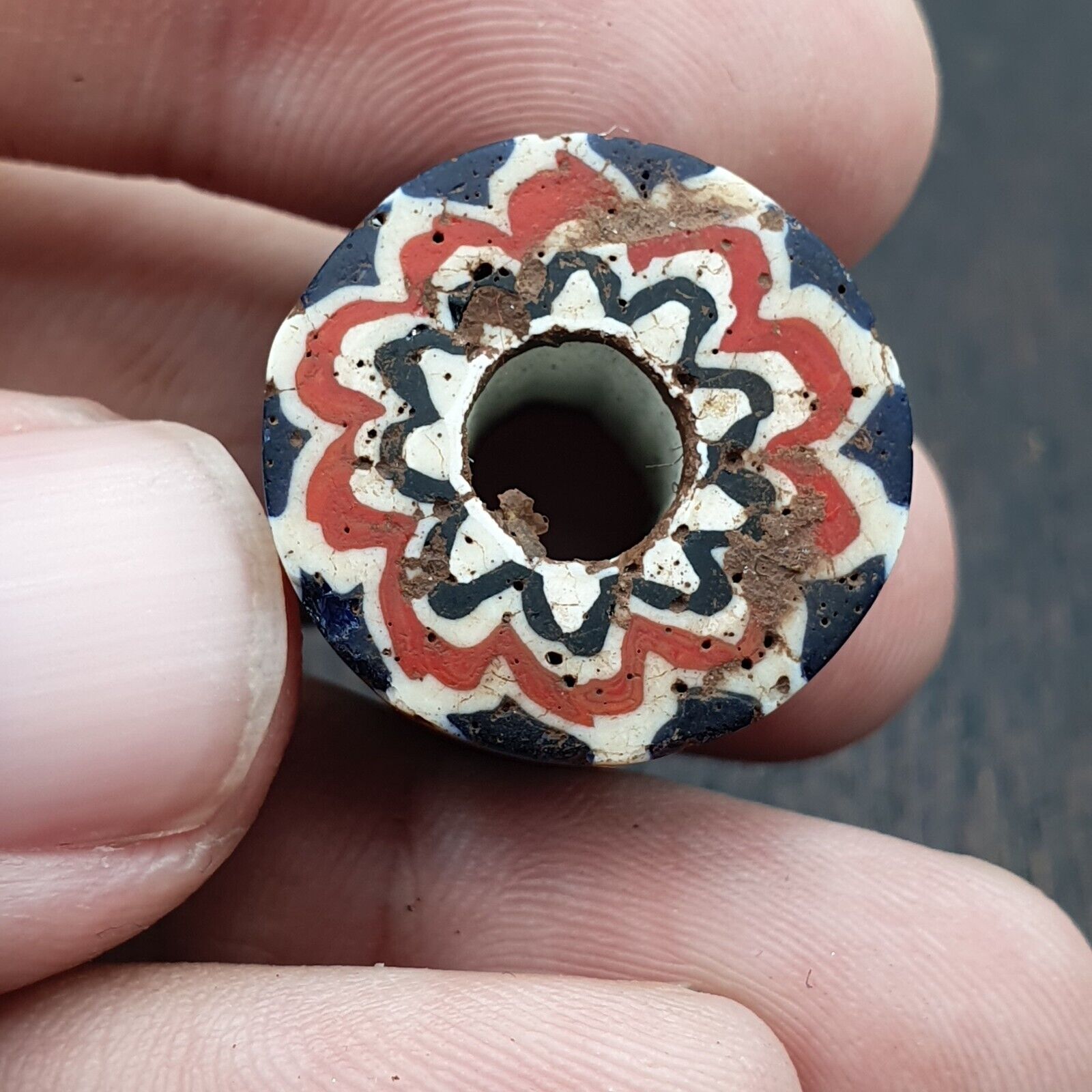 Antique Venetian Trade African Blue Glass Chevron Bead