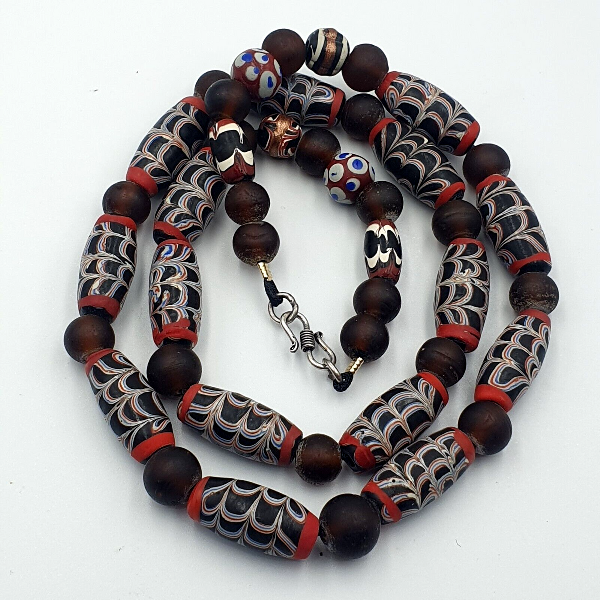 Vintage Feather Style Unique Pattern Trade Beads Beaded Necklace