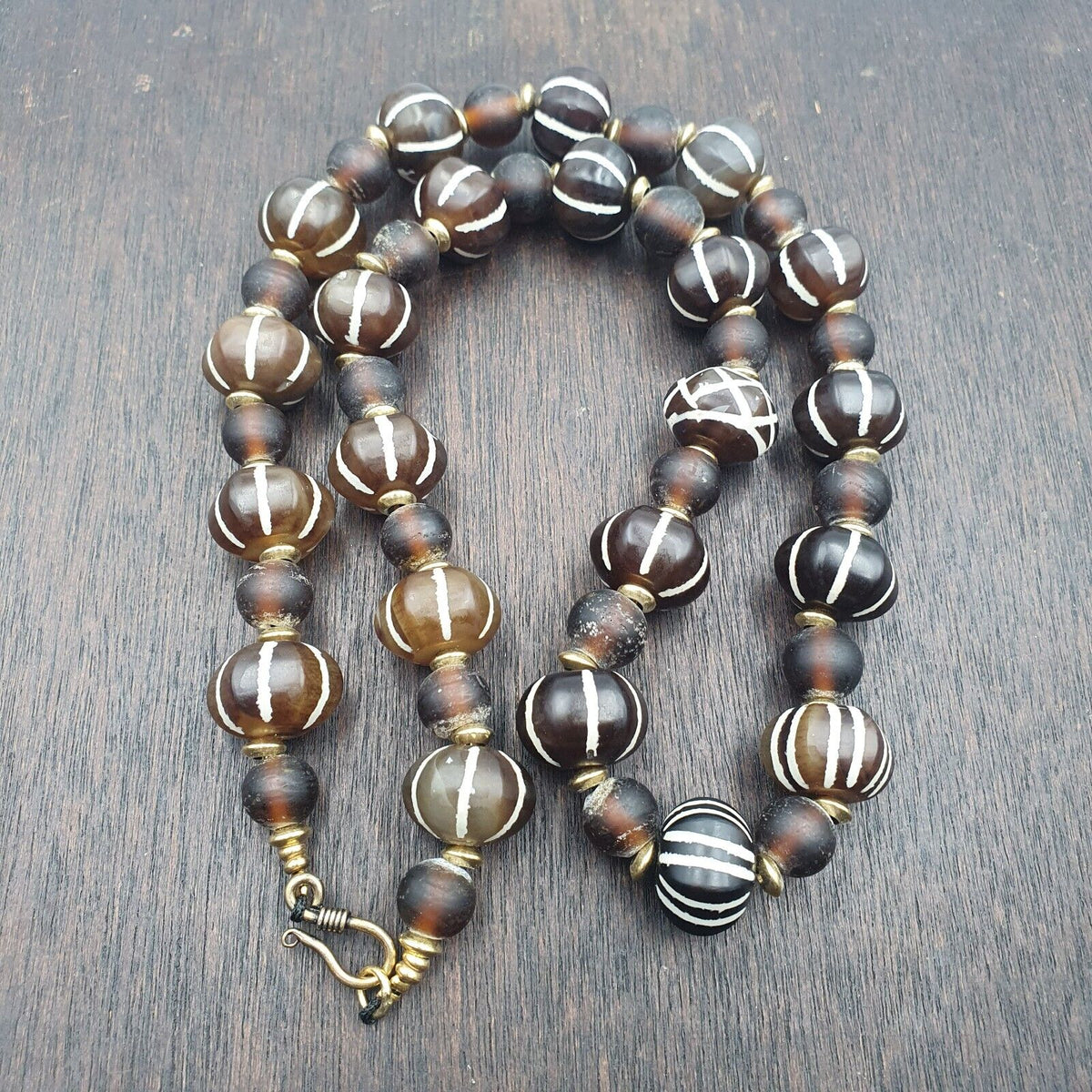 Himalayan Tibetan Etched Agate Beads Decorated Beaded Necklace