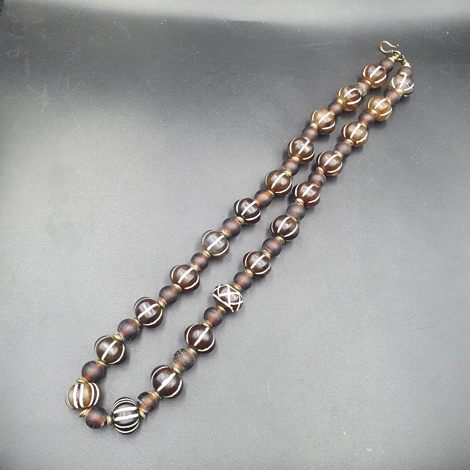 Himalayan Tibetan Etched Agate Beads Decorated Beaded Necklace