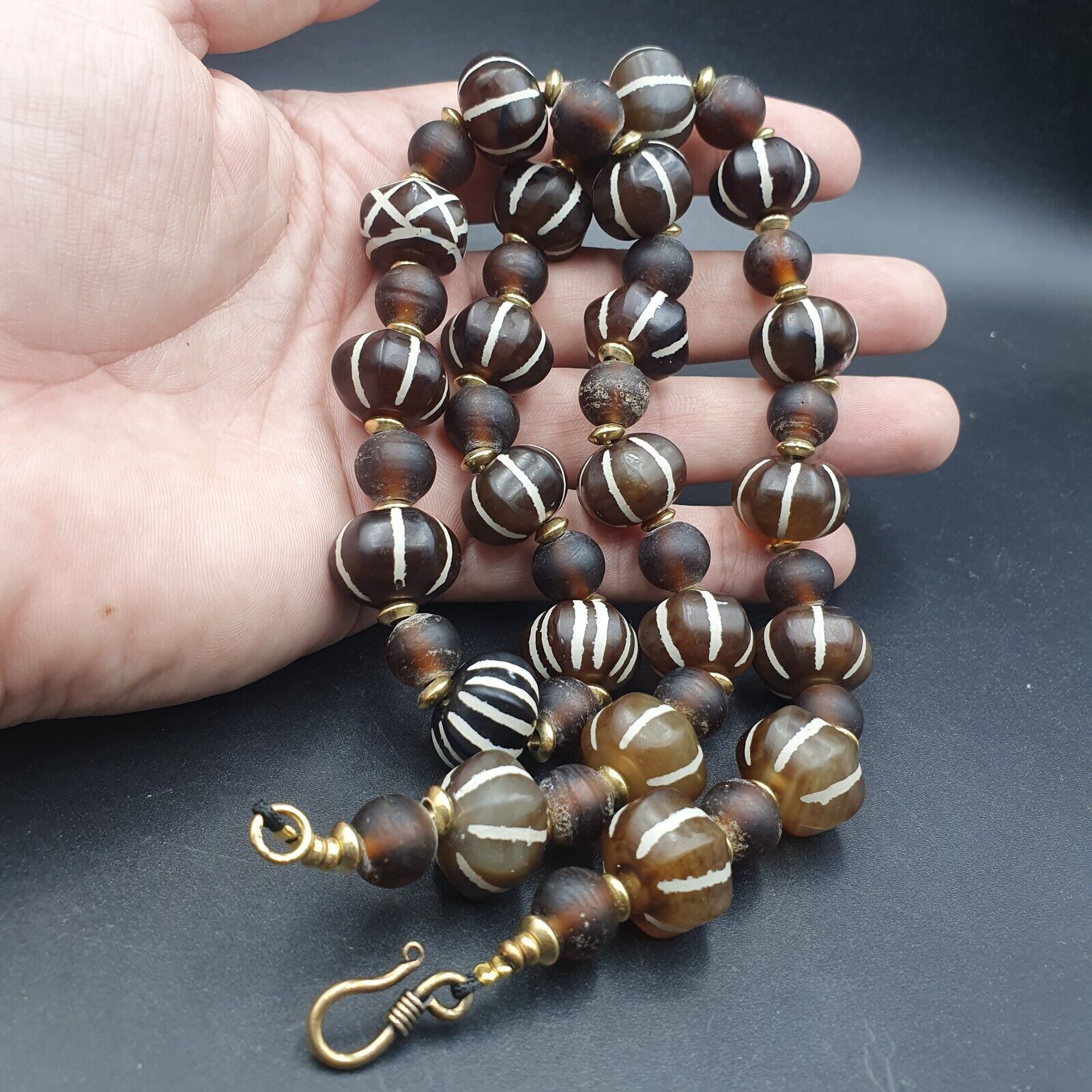 Himalayan Tibetan Etched Agate Beads Decorated Beaded Necklace