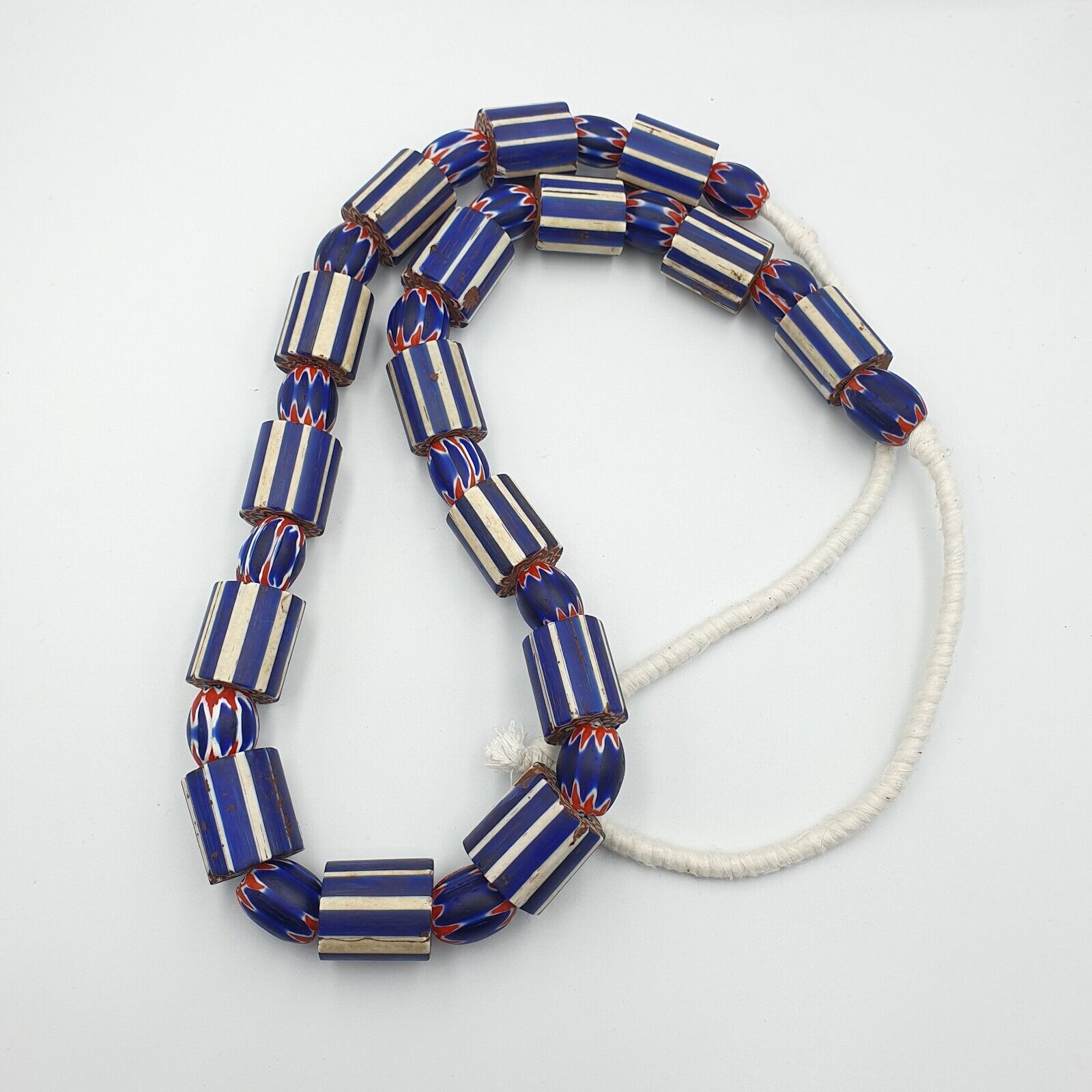 Vintage Old Blue Chevron Trade beads Big Size 20mm Beads Necklace