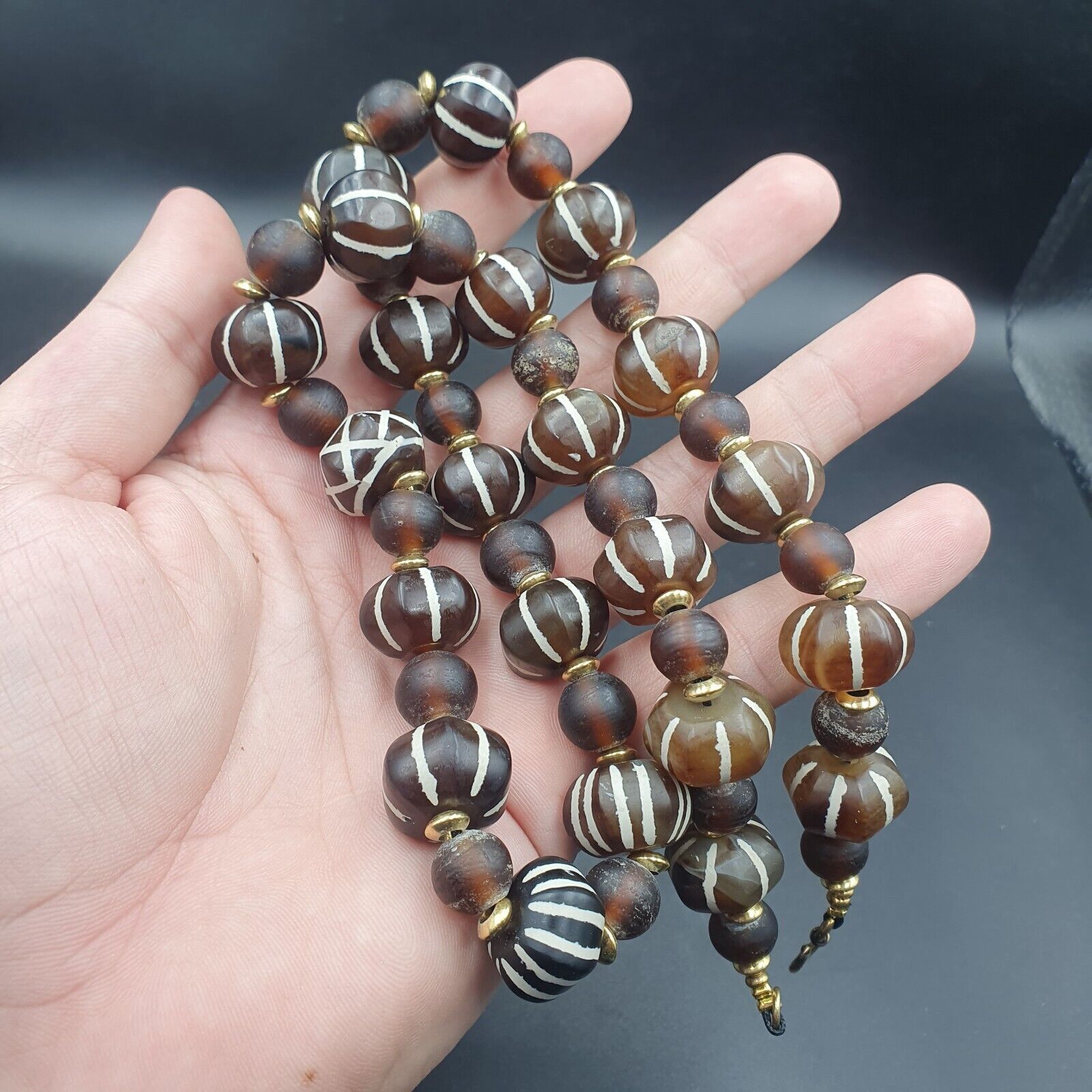 Himalayan Tibetan Etched Agate Beads Decorated Beaded Necklace