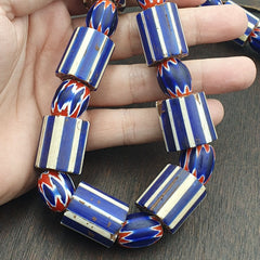 Vintage Old Blue Chevron Trade beads Big Size 20mm Beads Necklace